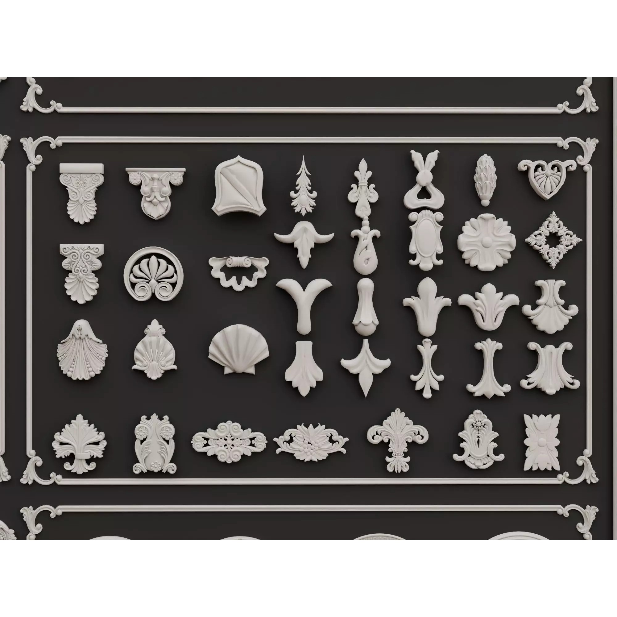 Classical Architectural Ornament 3D Model – Low Poly Kitbash Pack, FBX, OBJ - View 10