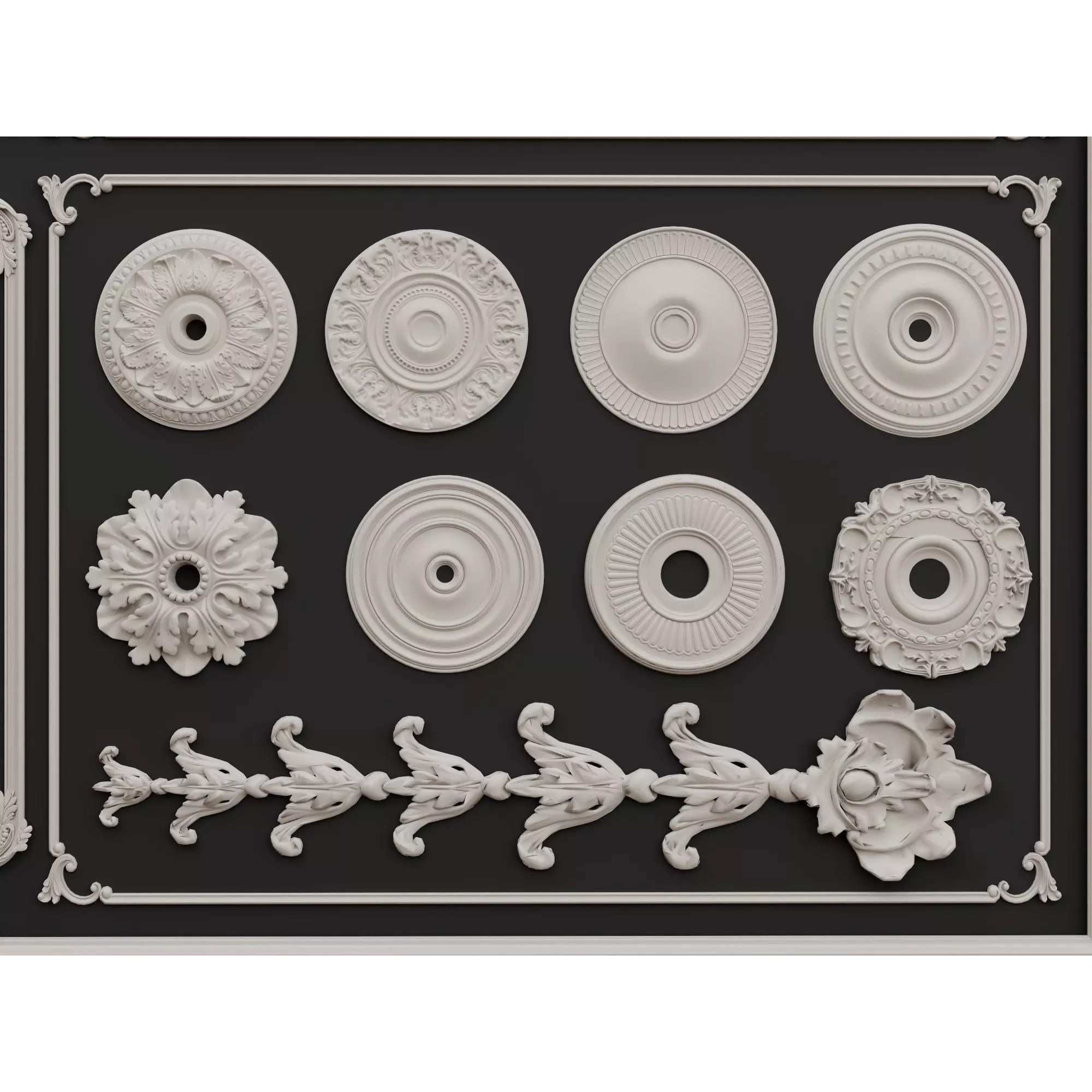 Classical Architectural Ornament 3D Model – Low Poly Kitbash Pack, FBX, OBJ - View 11
