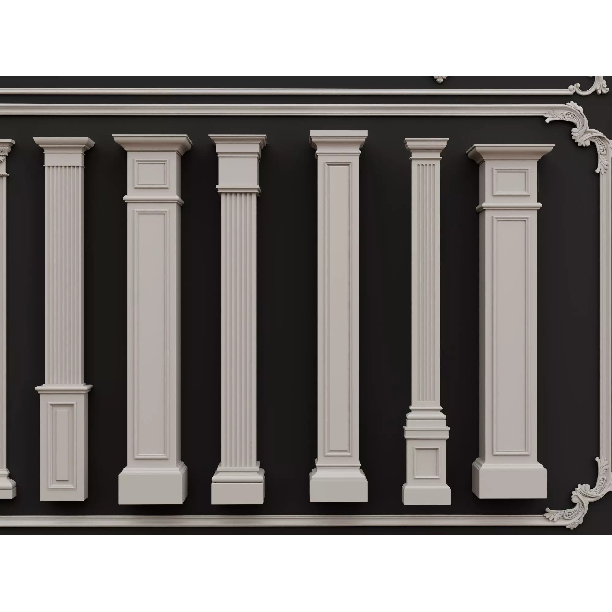Classical Architectural Ornament 3D Model – Low Poly Kitbash Pack, FBX, OBJ - View 12