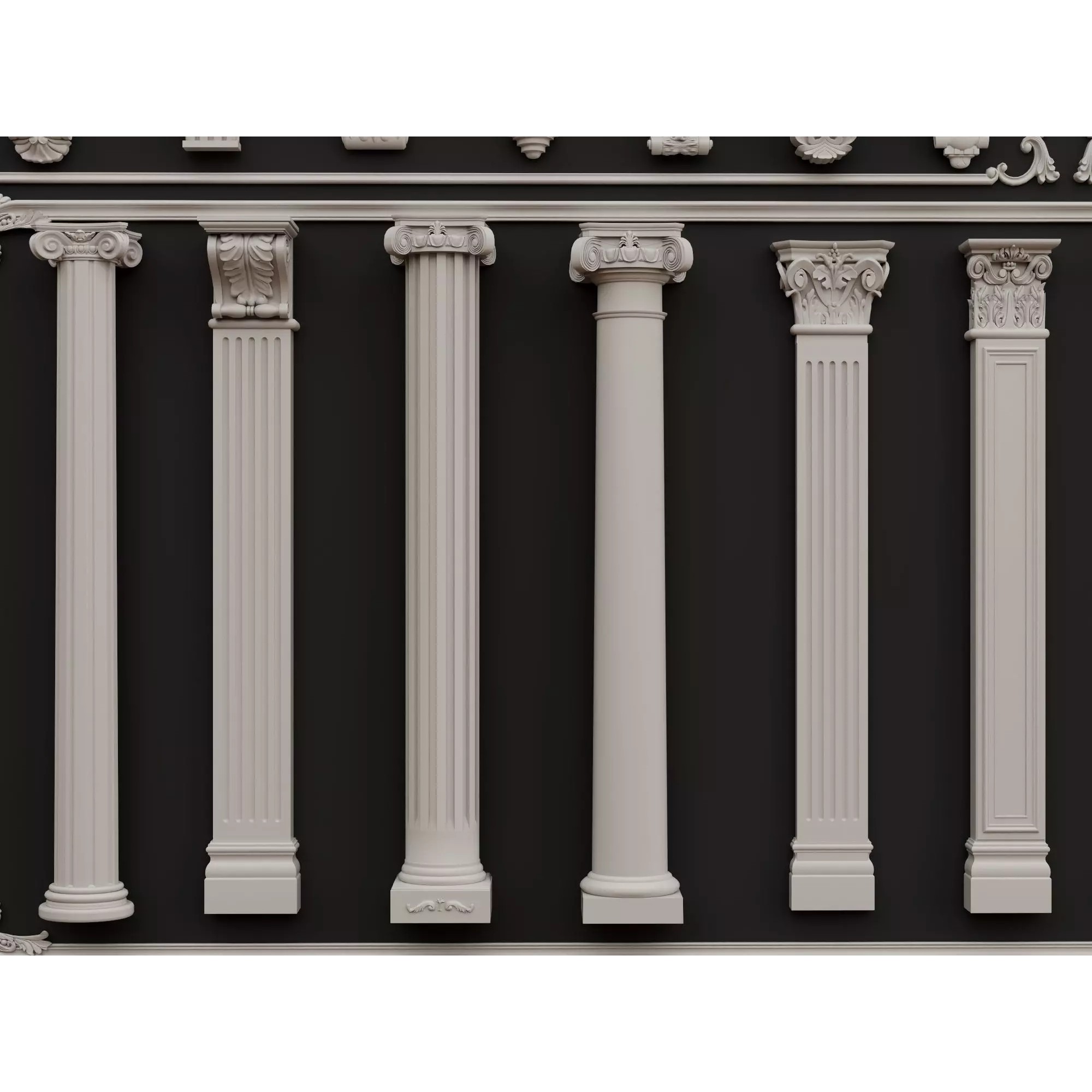 Classical Architectural Ornament 3D Model – Low Poly Kitbash Pack, FBX, OBJ - View 13