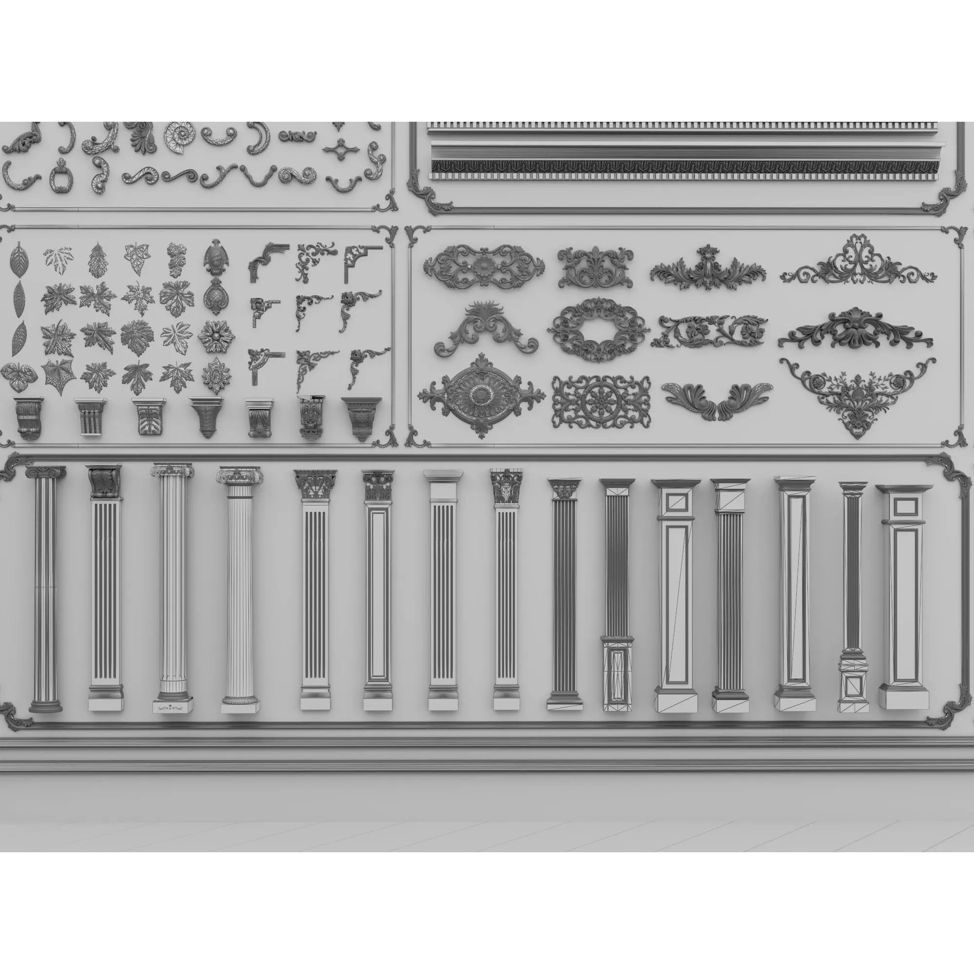 Classical Architectural Ornament 3D Model – Low Poly Kitbash Pack, FBX, OBJ - View 16