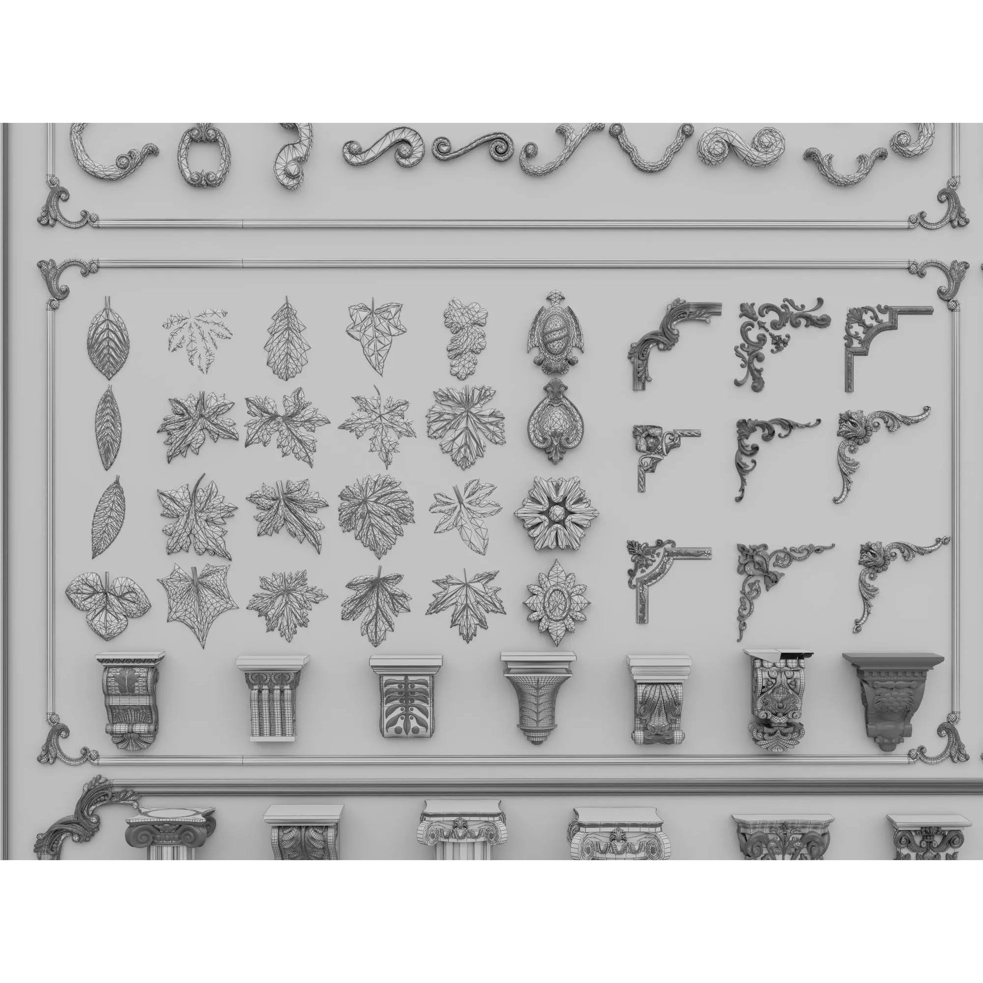 Classical Architectural Ornament 3D Model – Low Poly Kitbash Pack, FBX, OBJ - View 17