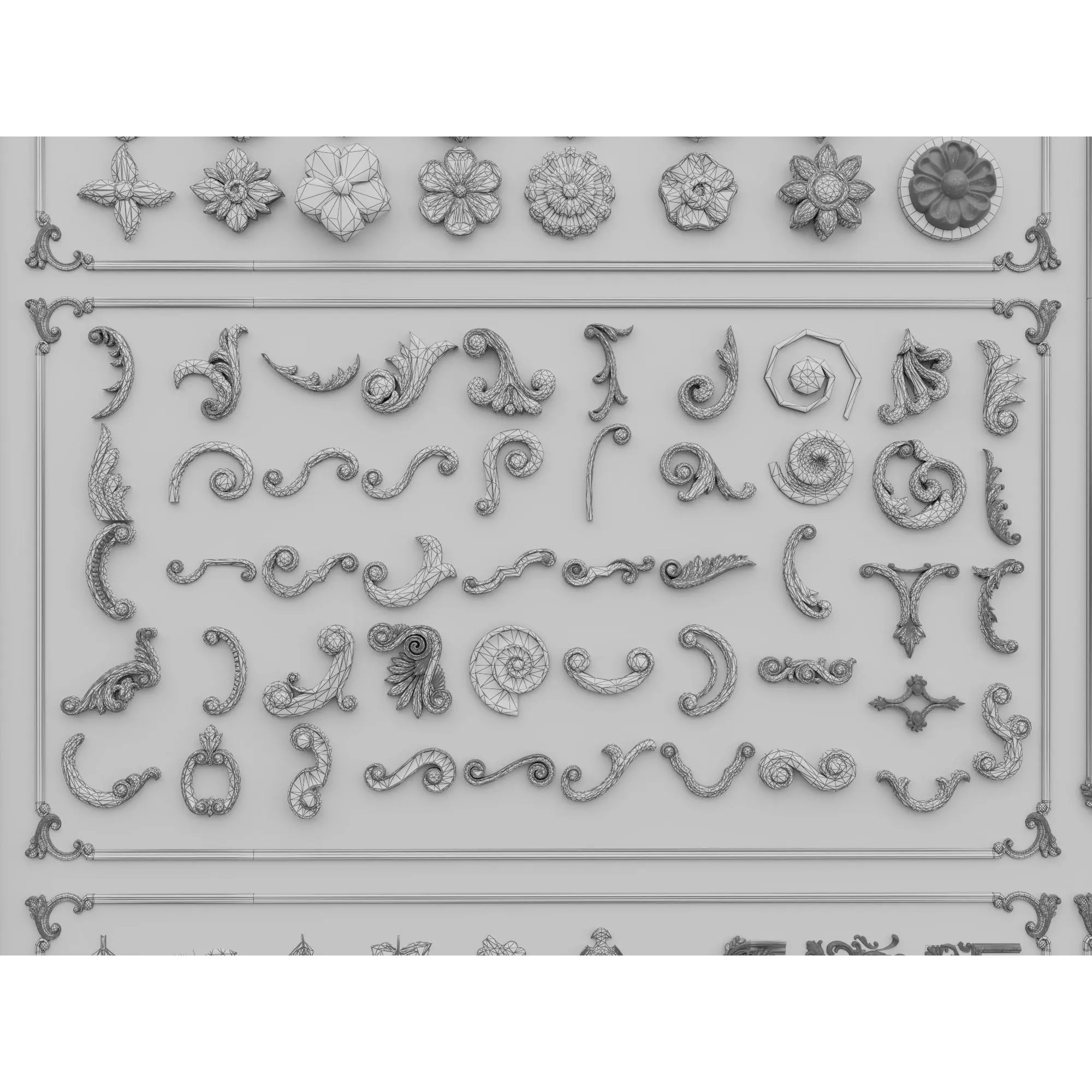 Classical Architectural Ornament 3D Model – Low Poly Kitbash Pack, FBX, OBJ - View 18