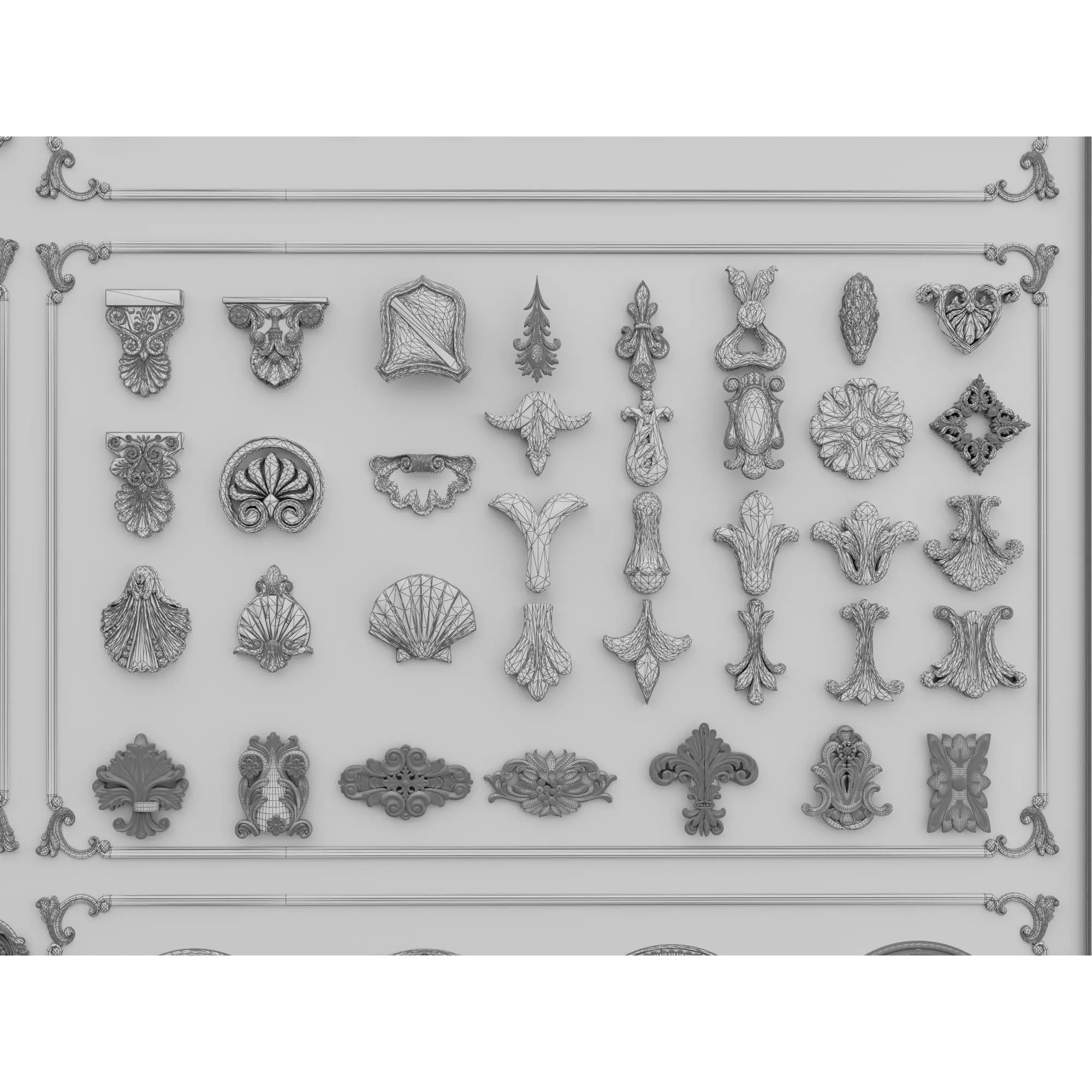 Classical Architectural Ornament 3D Model – Low Poly Kitbash Pack, FBX, OBJ - View 23