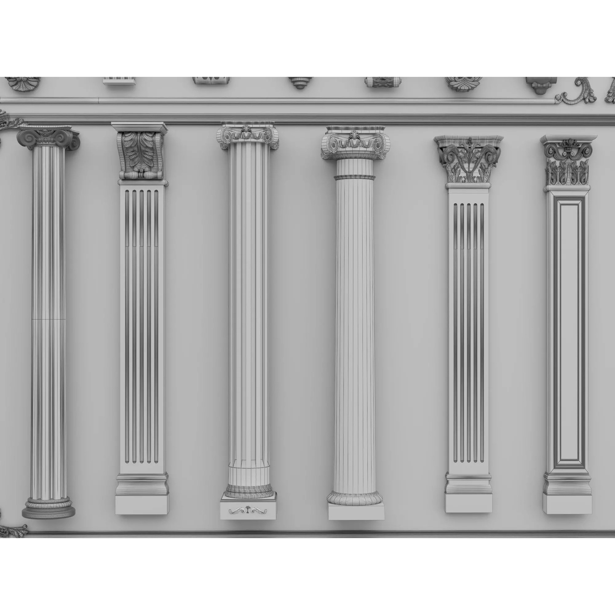 Classical Architectural Ornament 3D Model – Low Poly Kitbash Pack, FBX, OBJ - View 26
