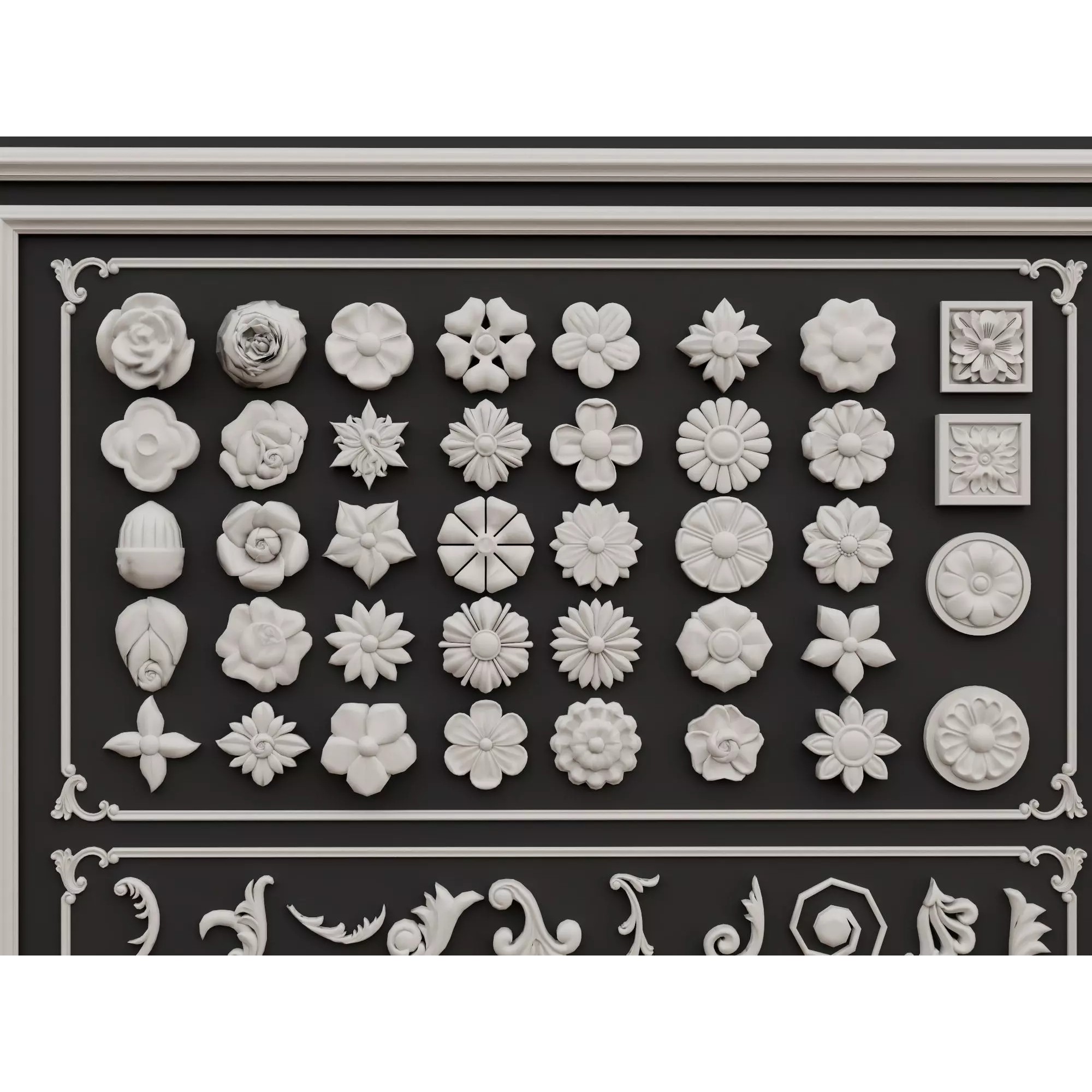 Classical Architectural Ornament 3D Model – Low Poly Kitbash Pack, FBX, OBJ - View 6
