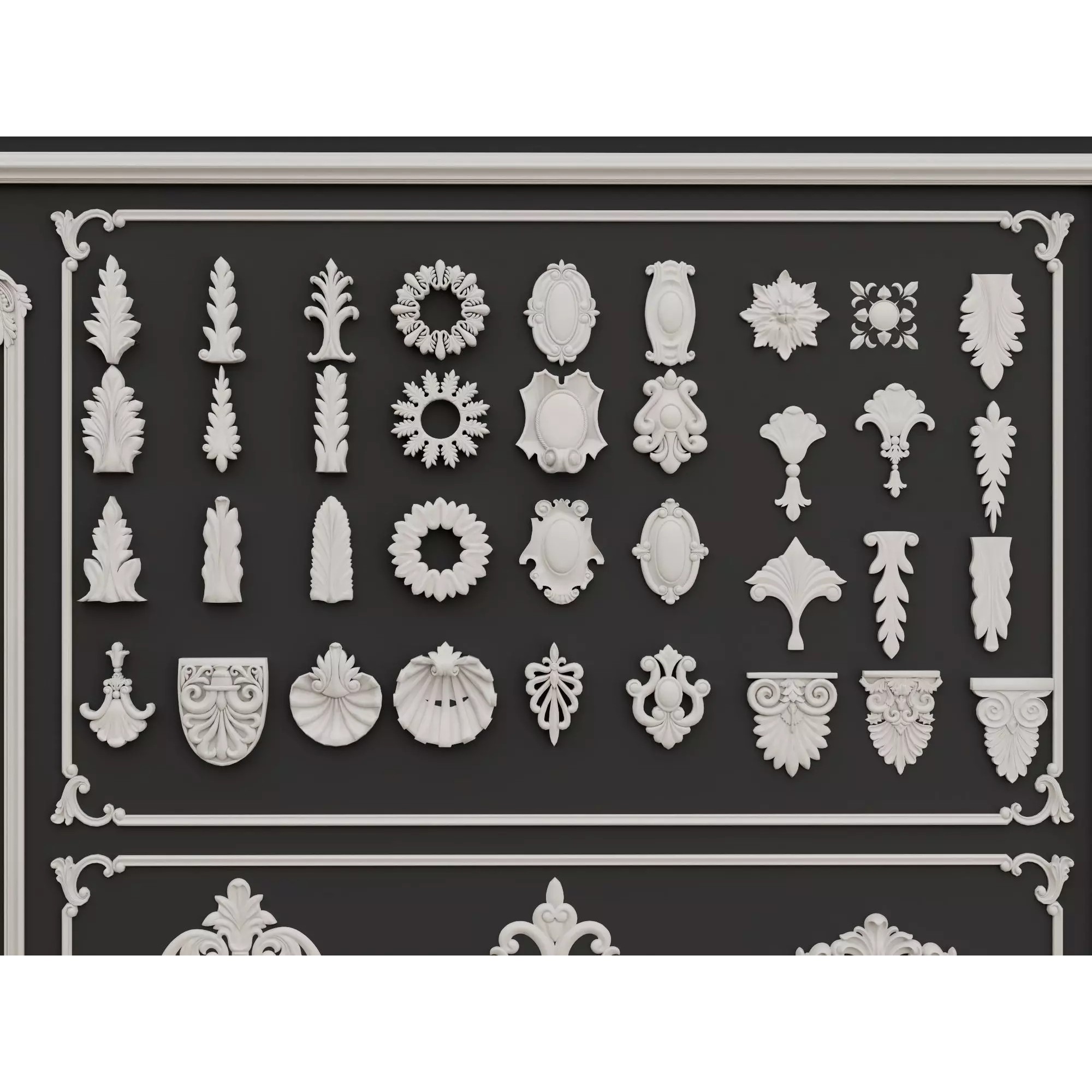 Classical Architectural Ornament 3D Model – Low Poly Kitbash Pack, FBX, OBJ - View 8
