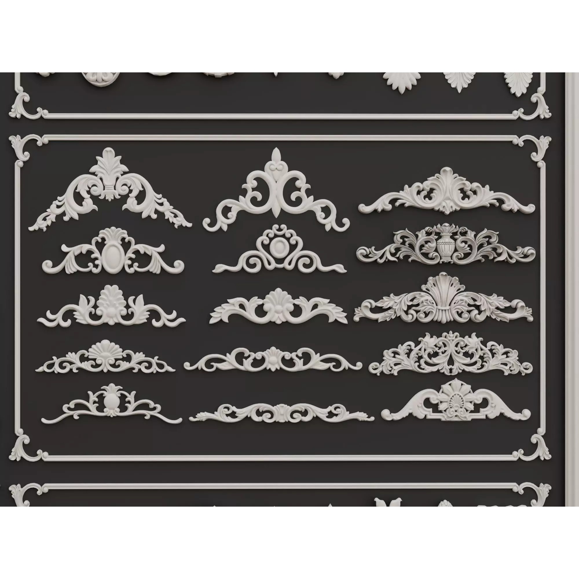 Classical Architectural Ornament 3D Model – Low Poly Kitbash Pack, FBX, OBJ - View 9