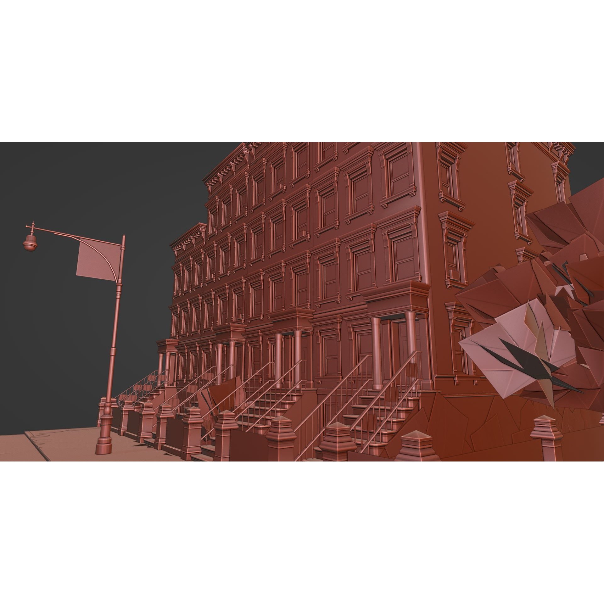 Brooklyn Street Scene 3D Model – Low Poly Autumn Kit, PBR Textures - View 11