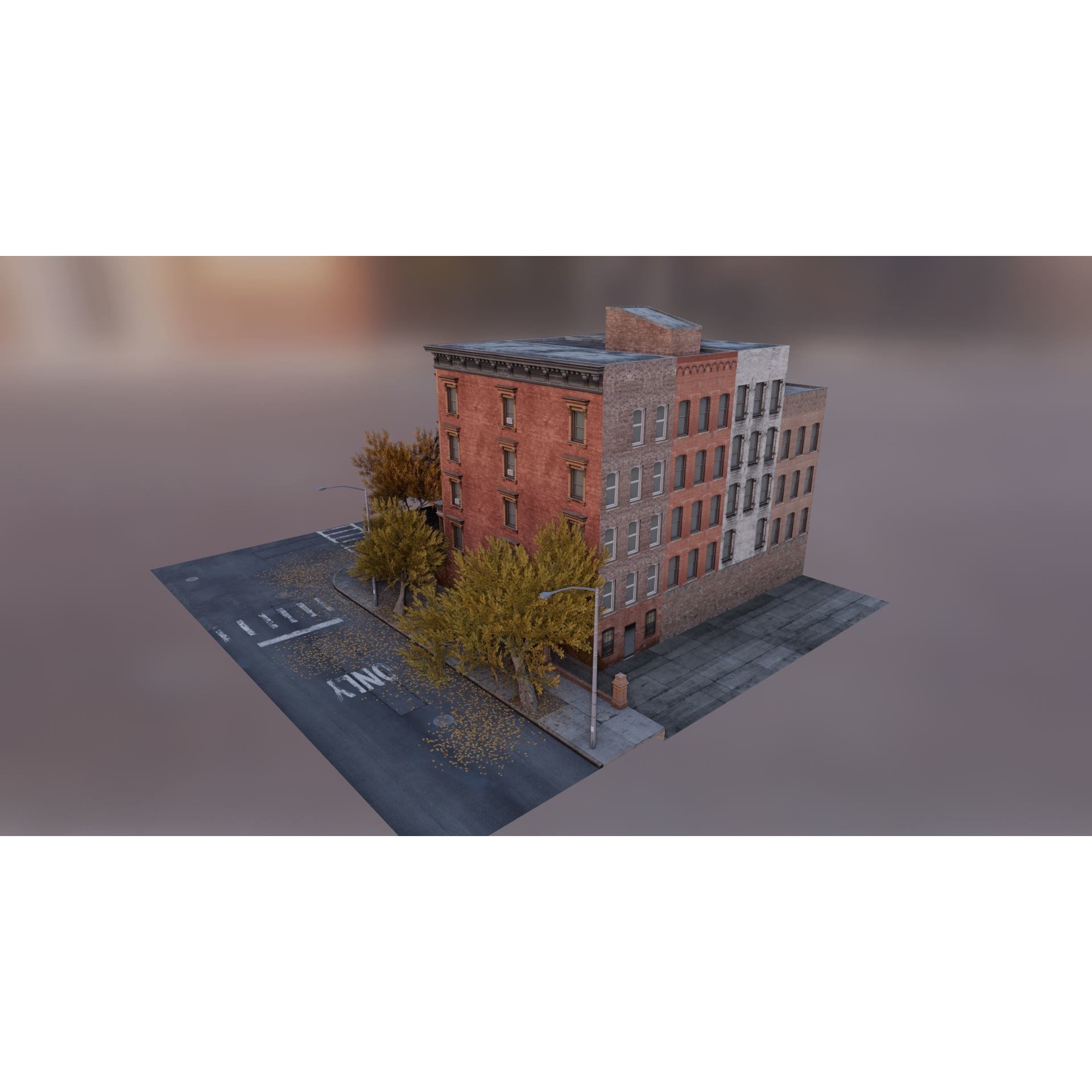 Brooklyn Street Scene 3D Model – Low Poly Autumn Kit, PBR Textures - View 12