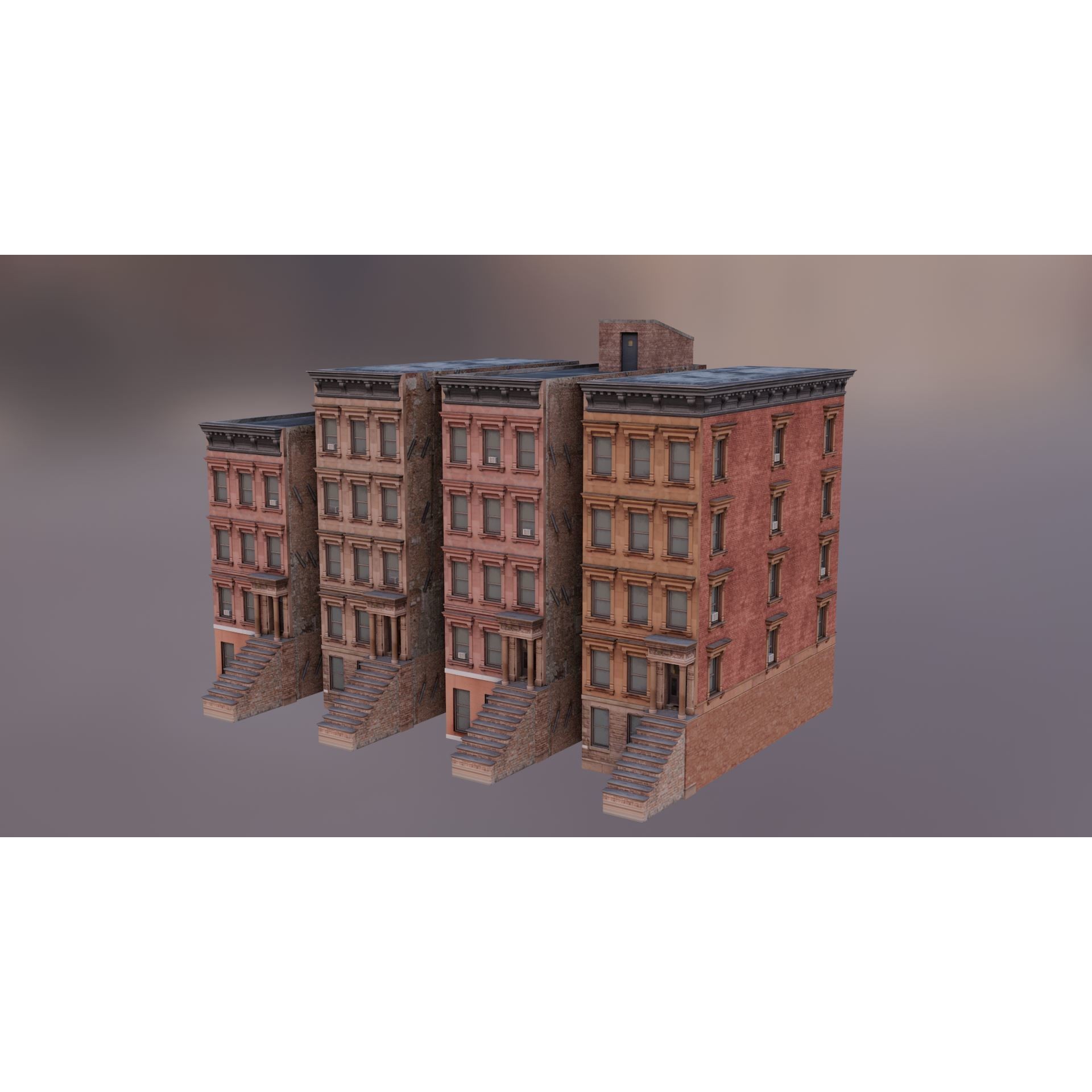 Brooklyn Street Scene 3D Model – Low Poly Autumn Kit, PBR Textures - View 3
