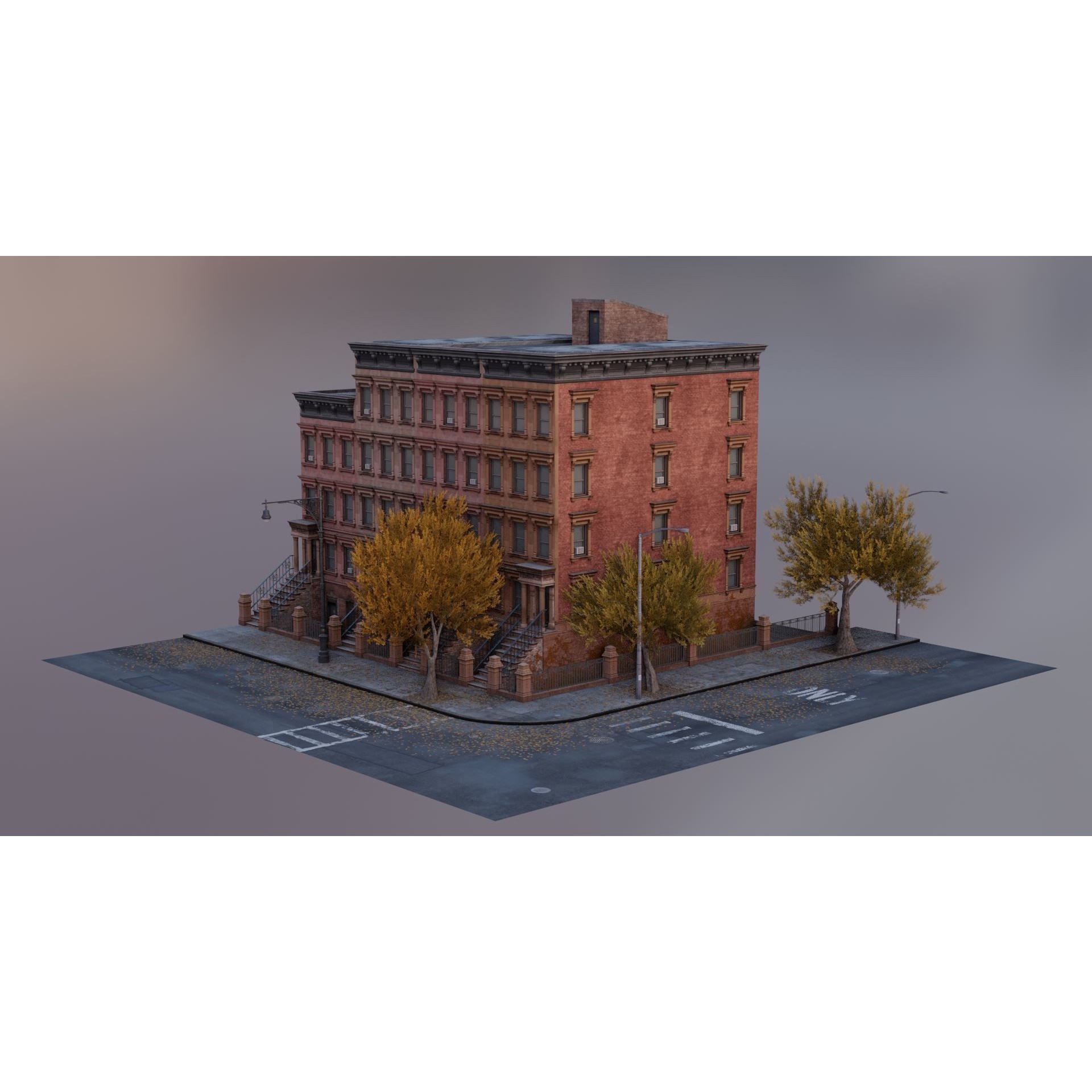 Brooklyn Street Scene 3D Model – Low Poly Autumn Kit, PBR Textures - View 5