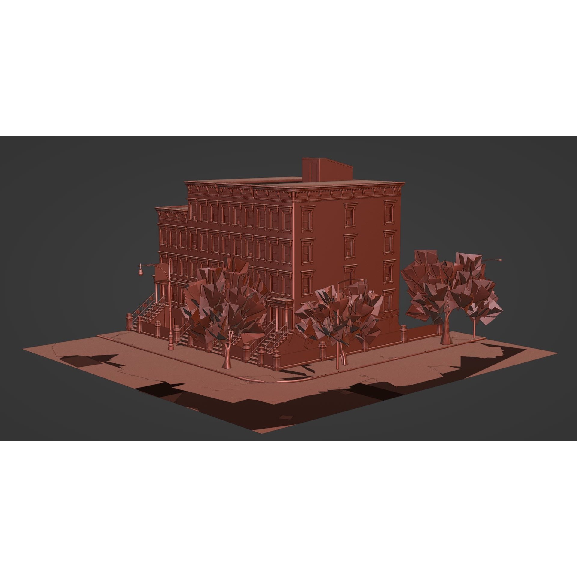 Brooklyn Street Scene 3D Model – Low Poly Autumn Kit, PBR Textures - View 6