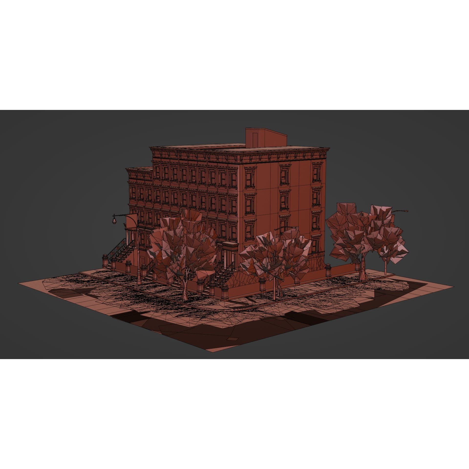 Brooklyn Street Scene 3D Model – Low Poly Autumn Kit, PBR Textures - View 7