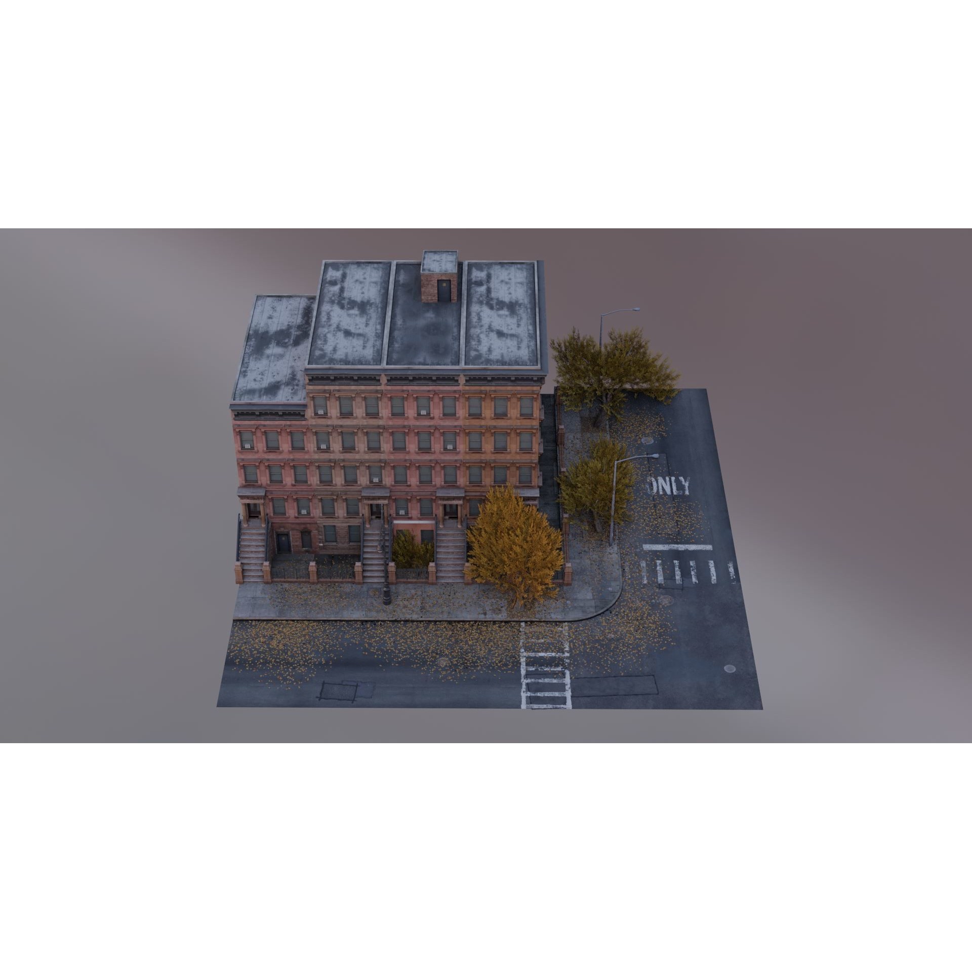 Brooklyn Street Scene 3D Model – Low Poly Autumn Kit, PBR Textures - View 8