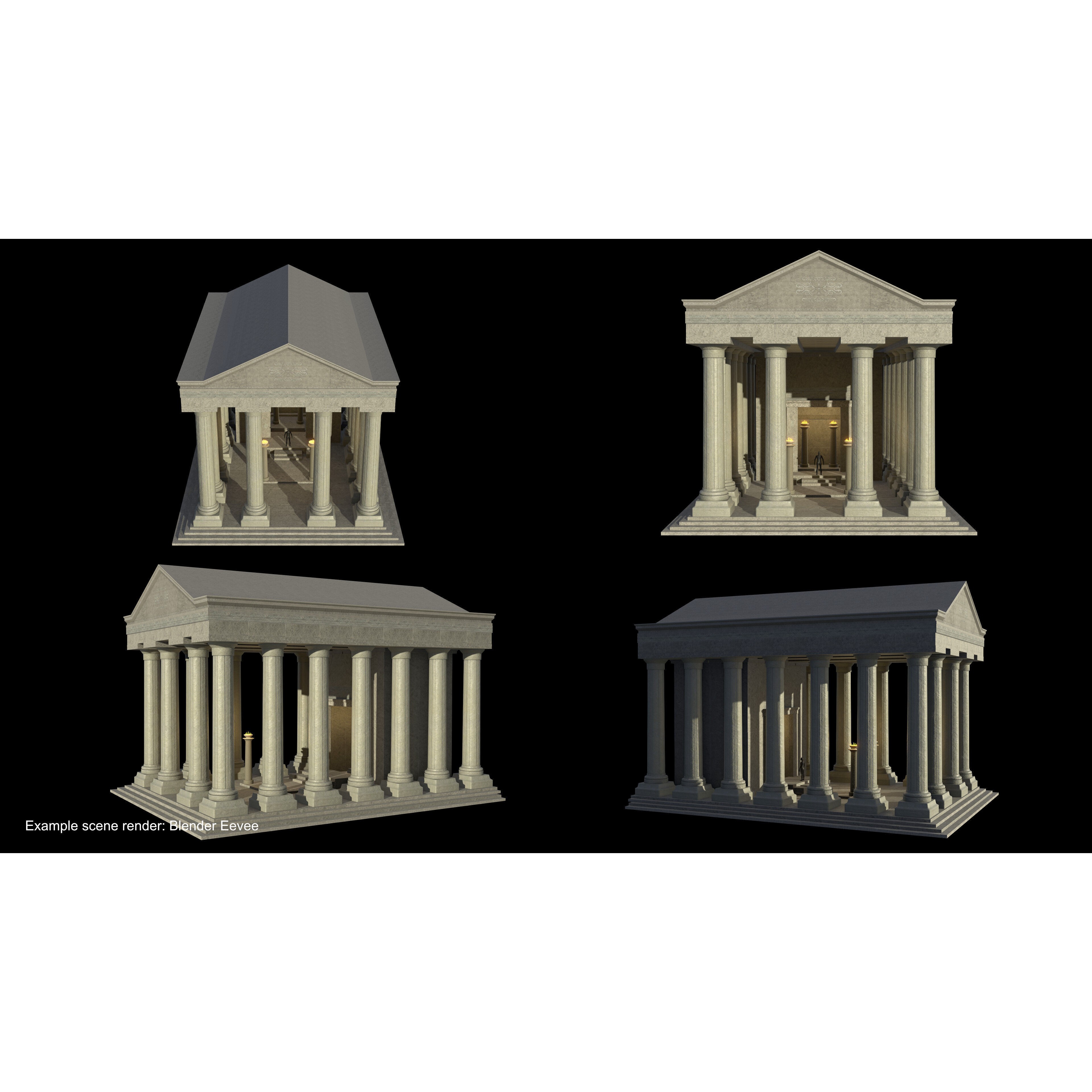 Temple Parts Pack 3D Model – Low Poly Modular Components, FBX