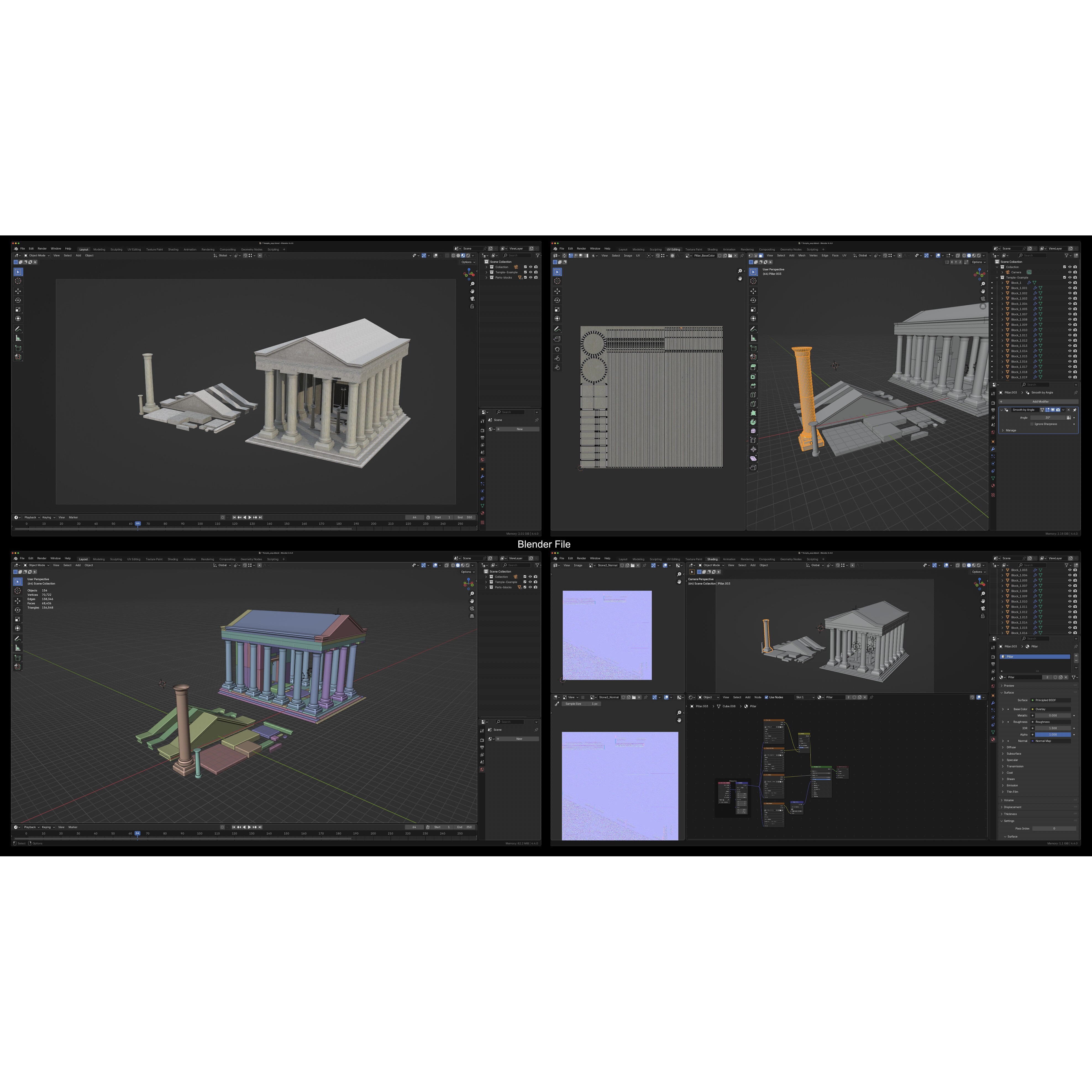Temple Parts Pack 3D Model – Low Poly Modular Components, FBX - View 10