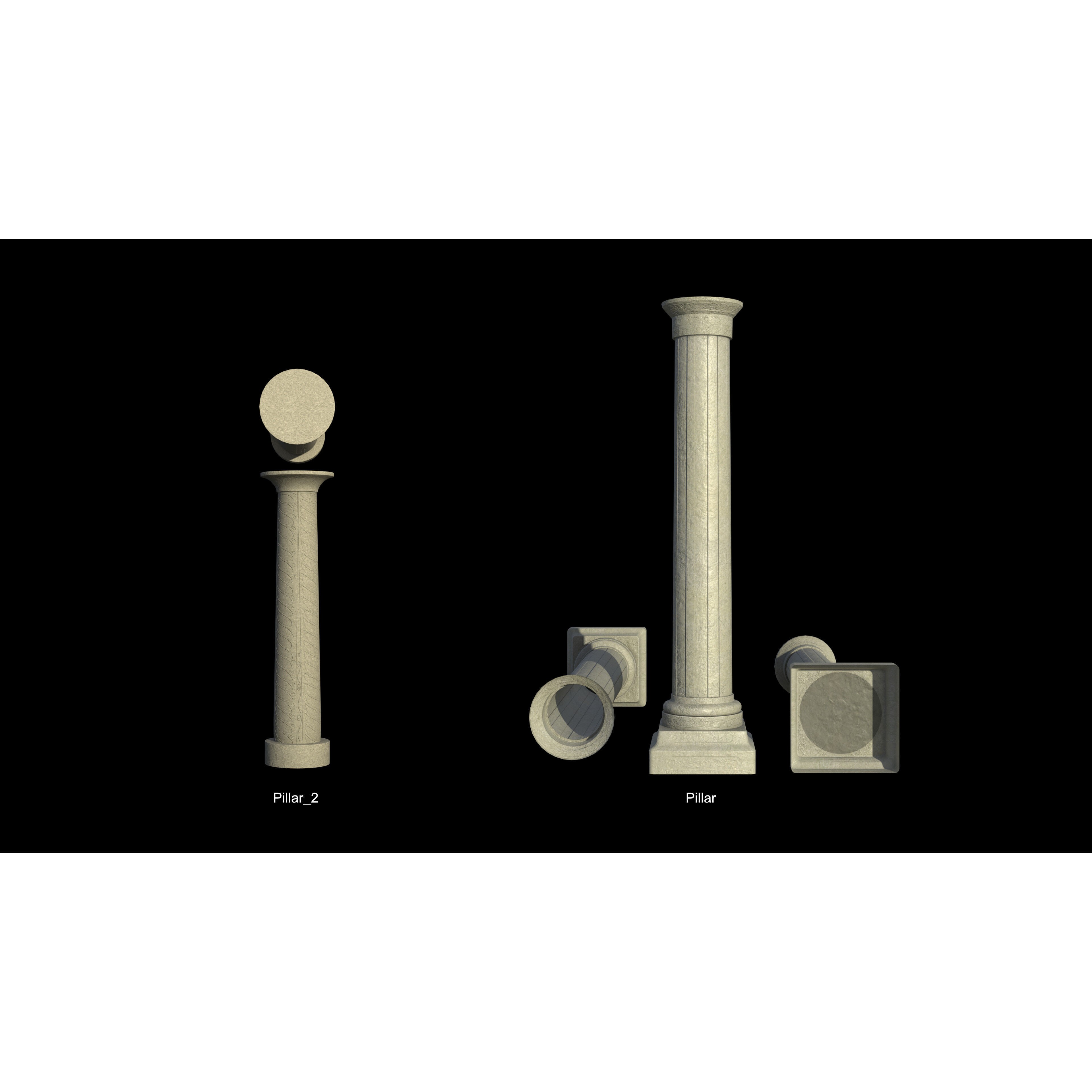 Temple Parts Pack 3D Model – Low Poly Modular Components, FBX - View 4