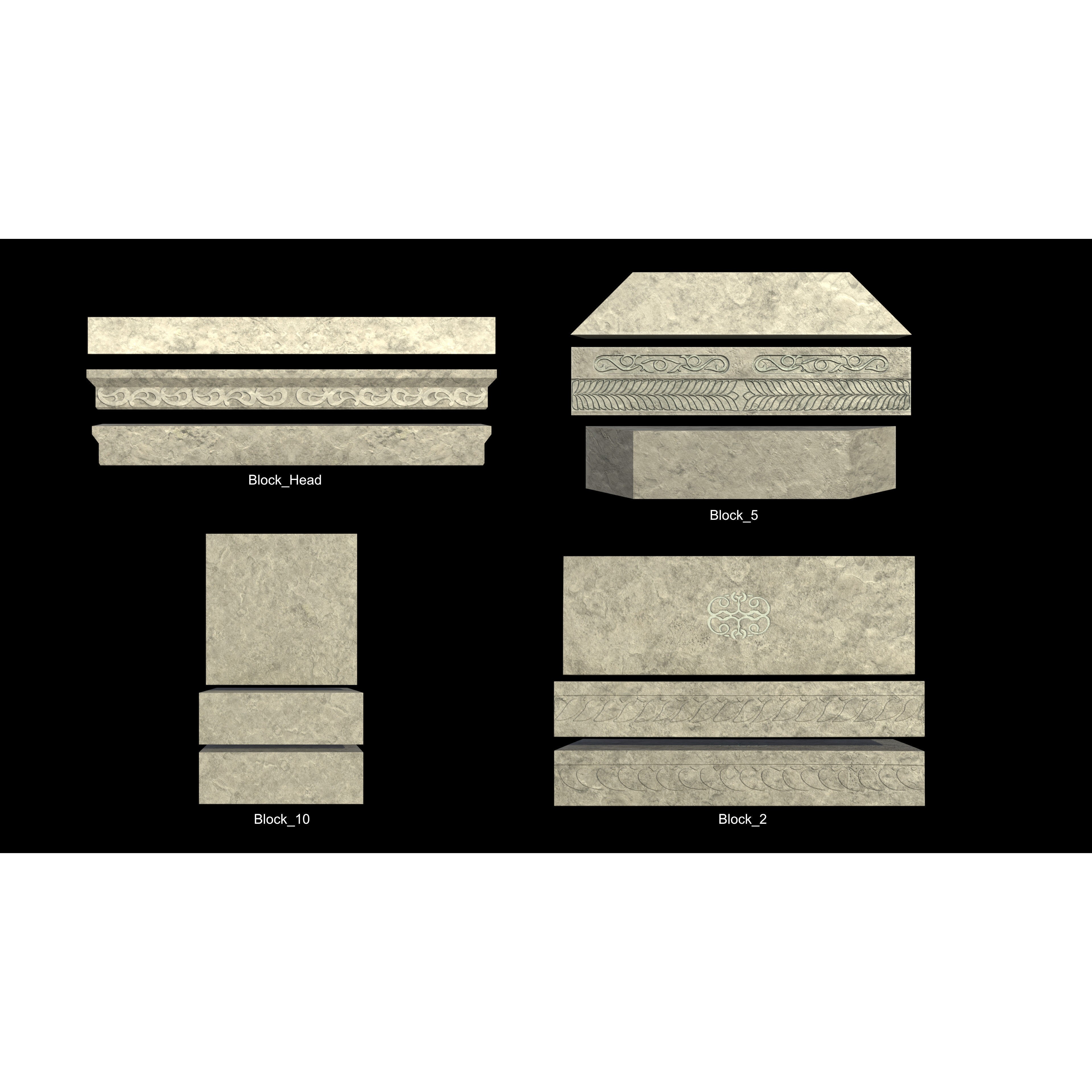 Temple Parts Pack 3D Model – Low Poly Modular Components, FBX - View 6