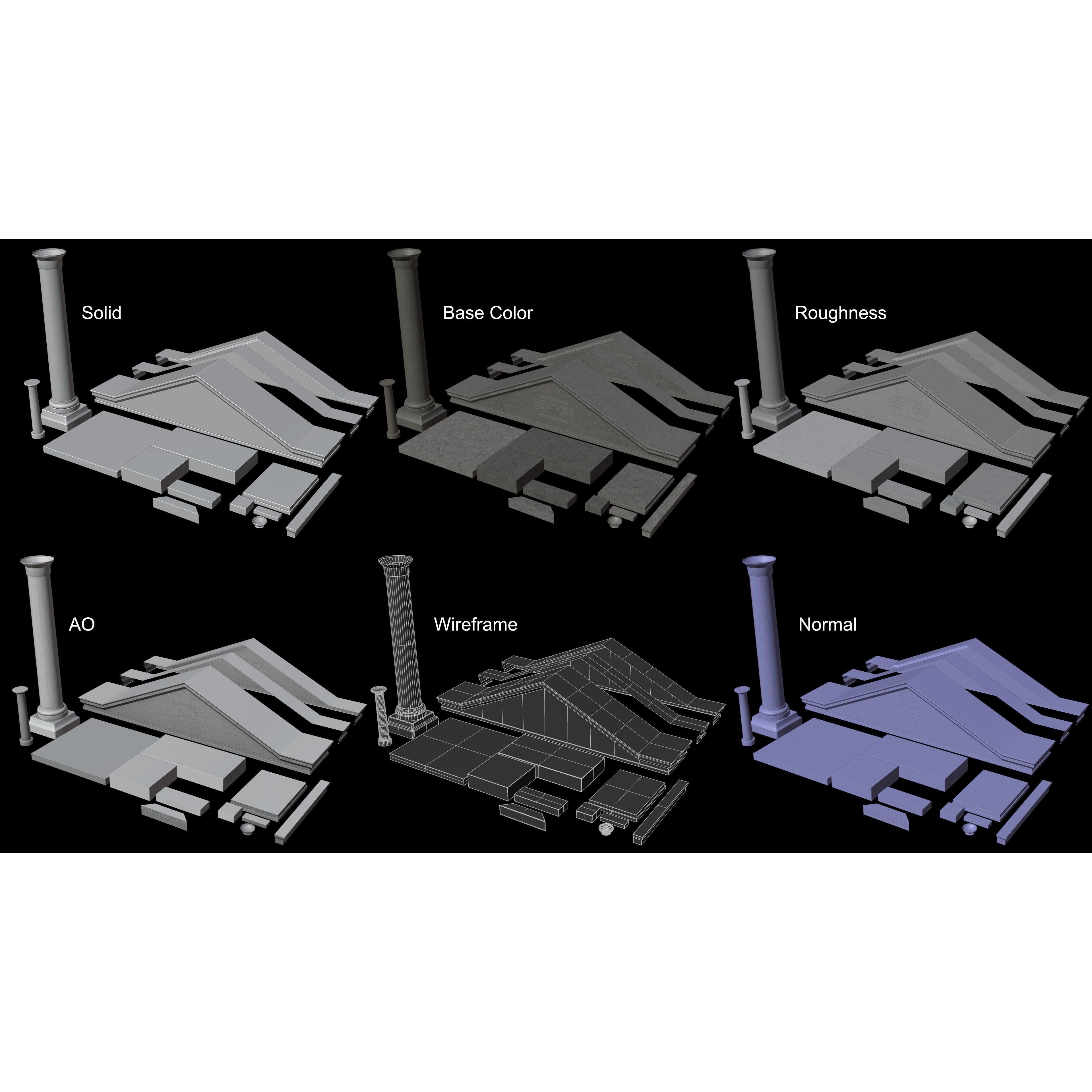 Temple Parts Pack 3D Model – Low Poly Modular Components, FBX - View 9