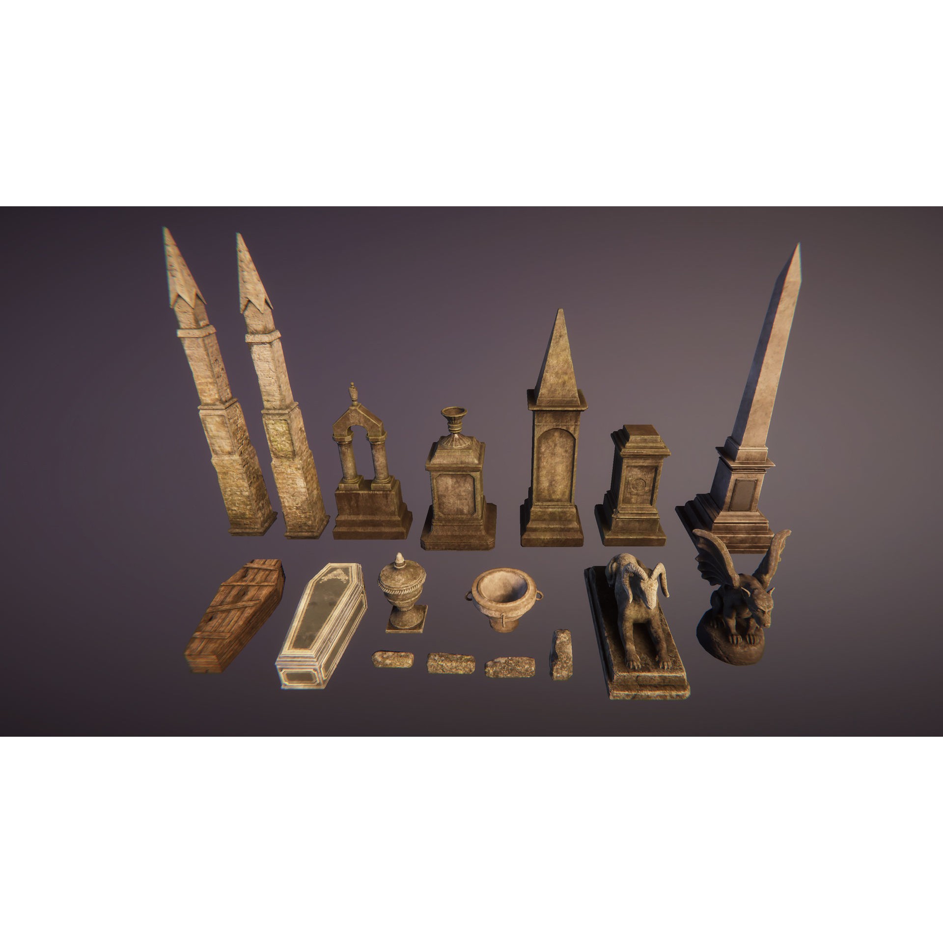Old Graveyard 3D Model – Low Poly Architectural Asset, FBX - View 9
