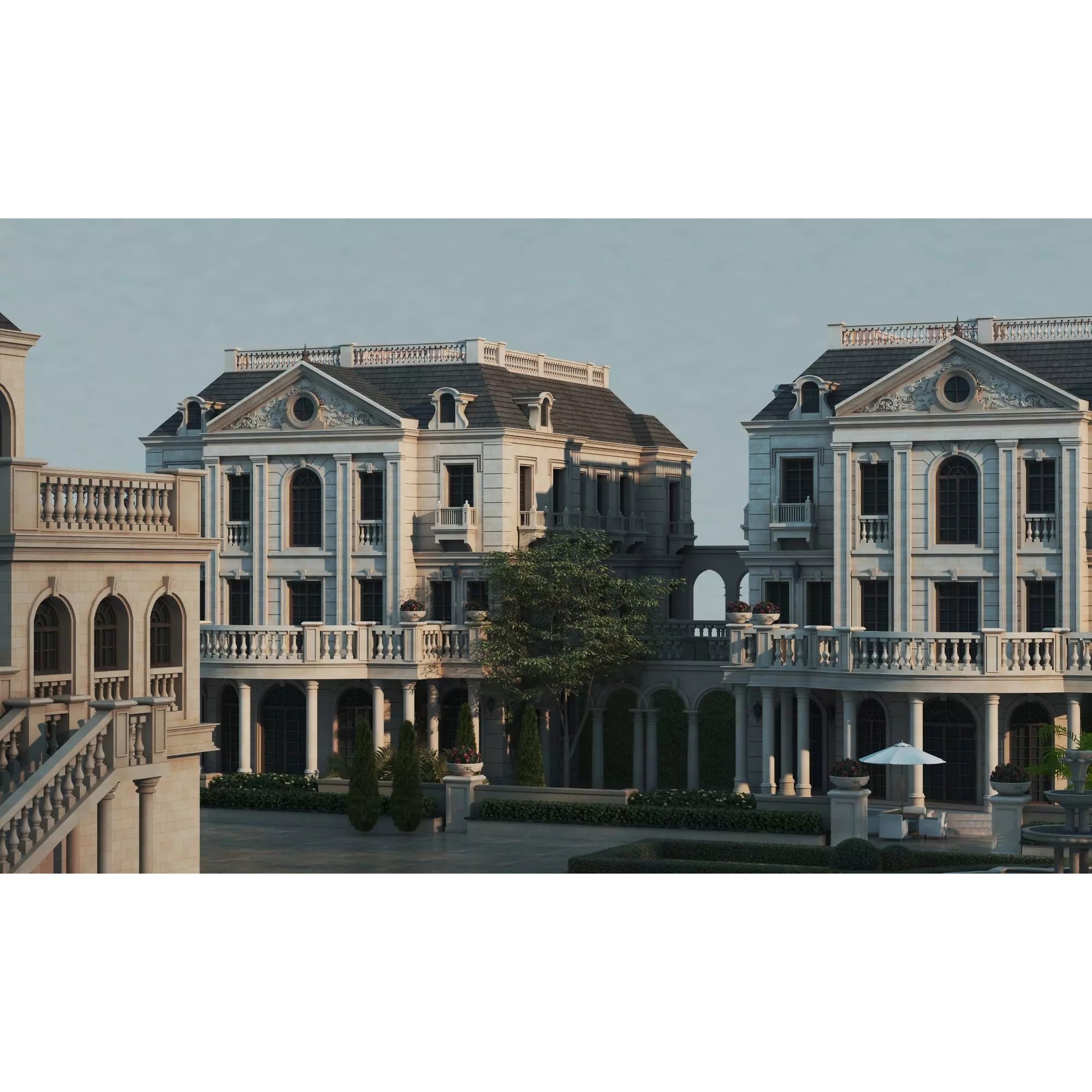 Luxury Manor Villa 3D Model – Low Poly Neoclassical Architecture for Archviz - View 16