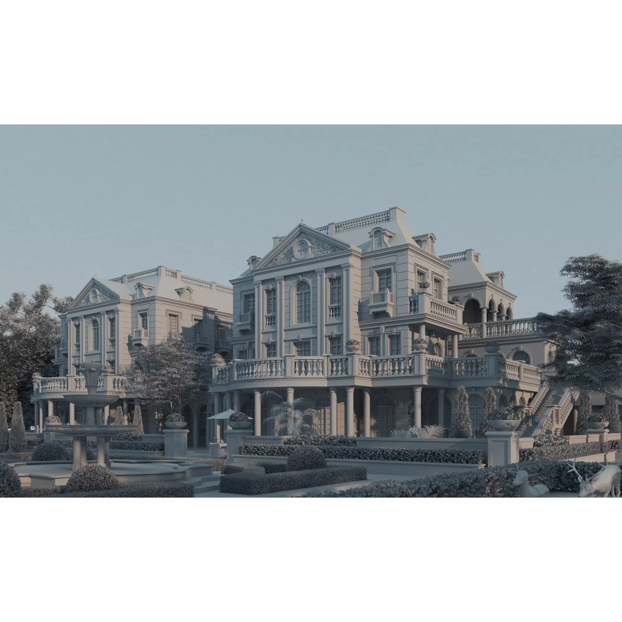 Luxury Manor Villa 3D Model – Low Poly Neoclassical Architecture for Archviz - View 19