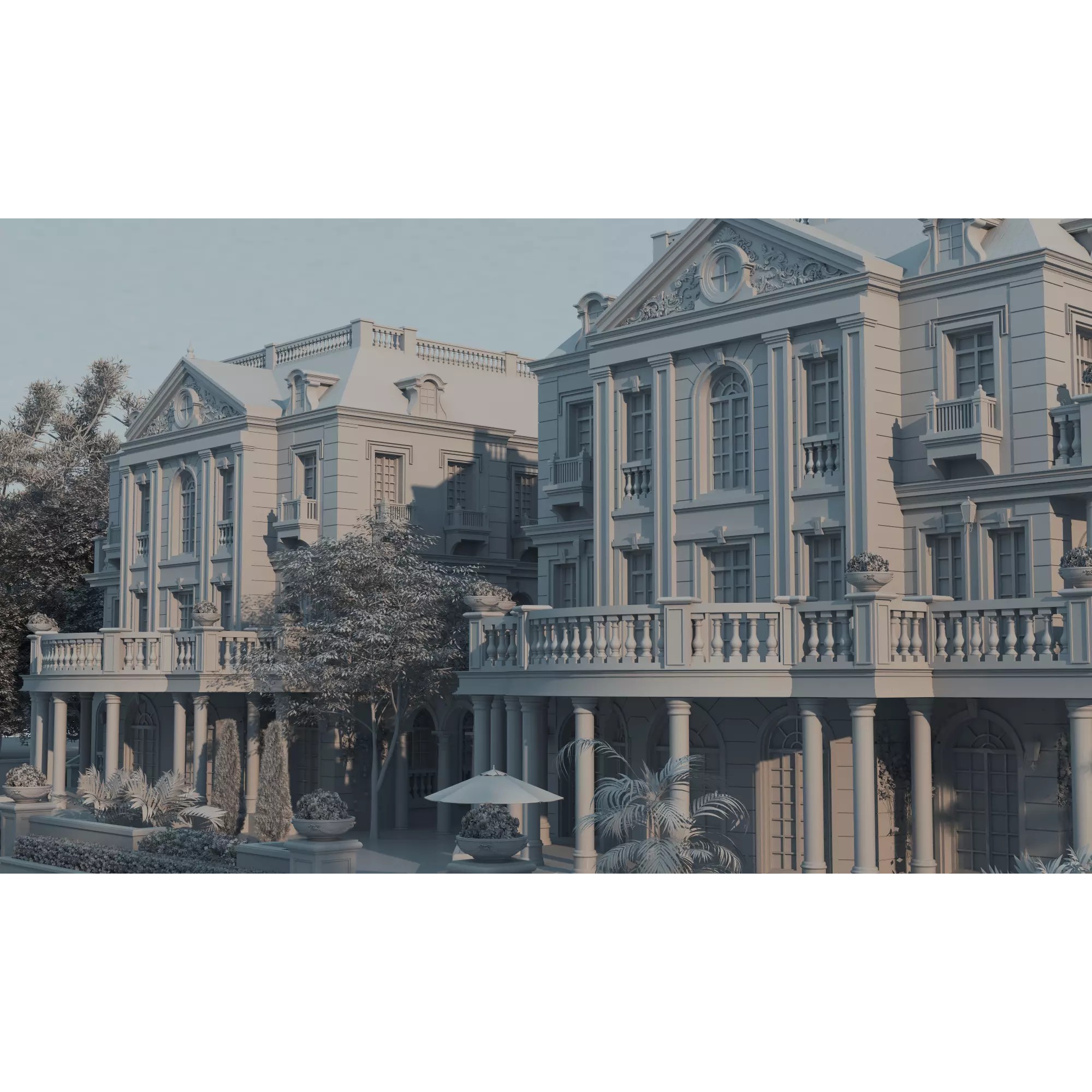 Luxury Manor Villa 3D Model – Low Poly Neoclassical Architecture for Archviz - View 24