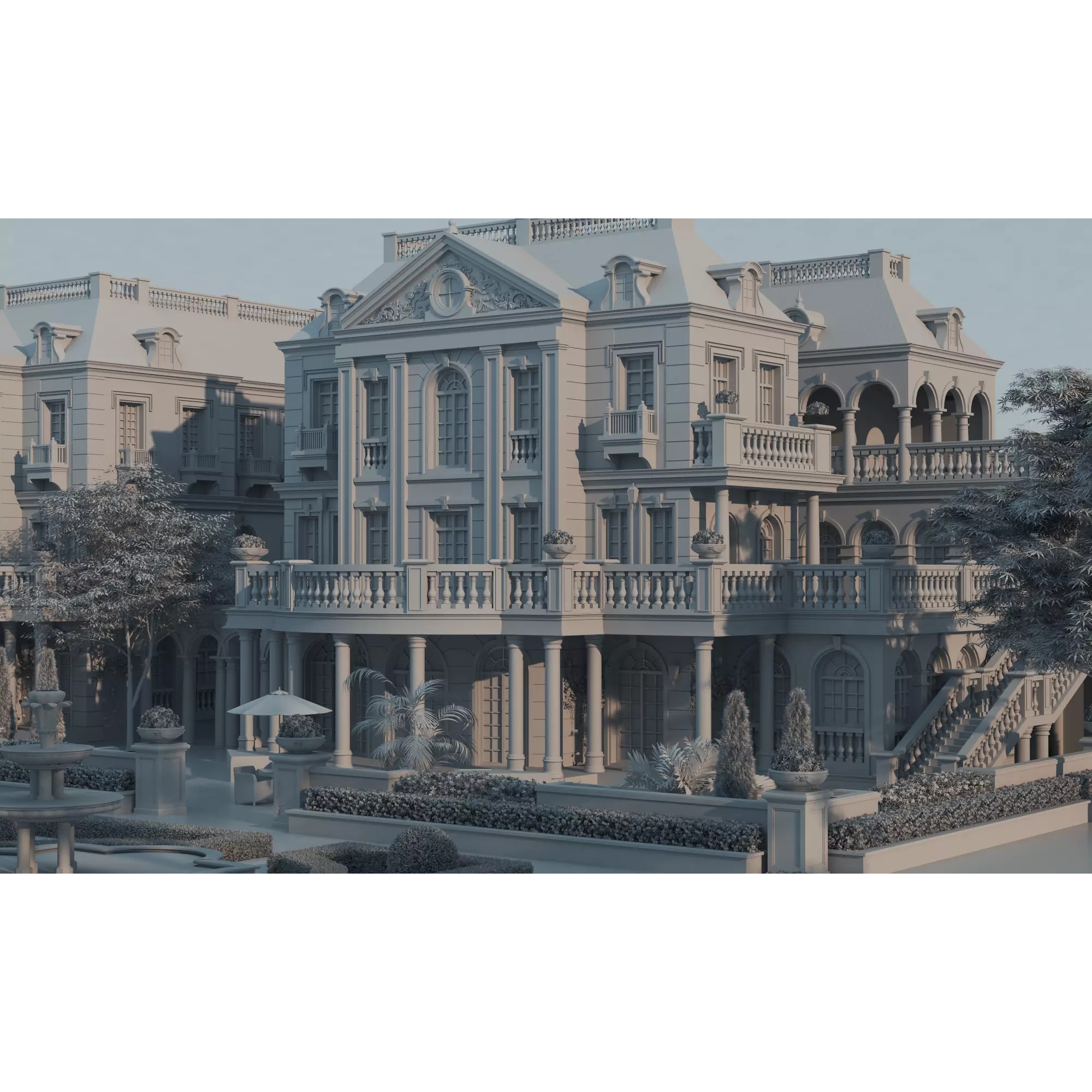 Luxury Manor Villa 3D Model – Low Poly Neoclassical Architecture for Archviz - View 26