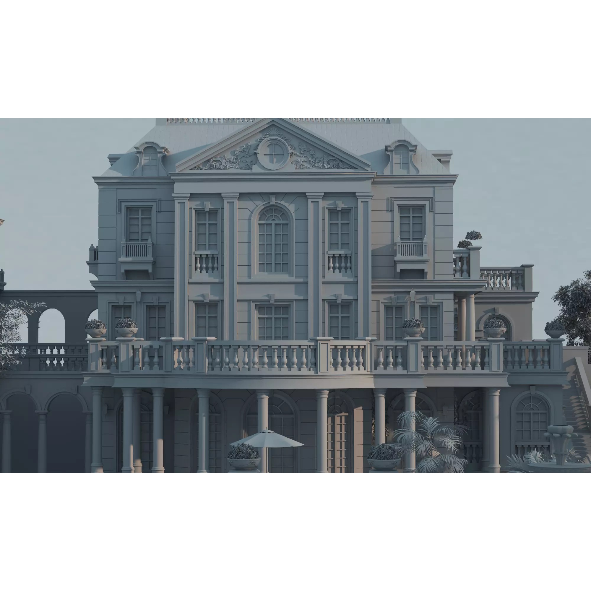 Luxury Manor Villa 3D Model – Low Poly Neoclassical Architecture for Archviz - View 27