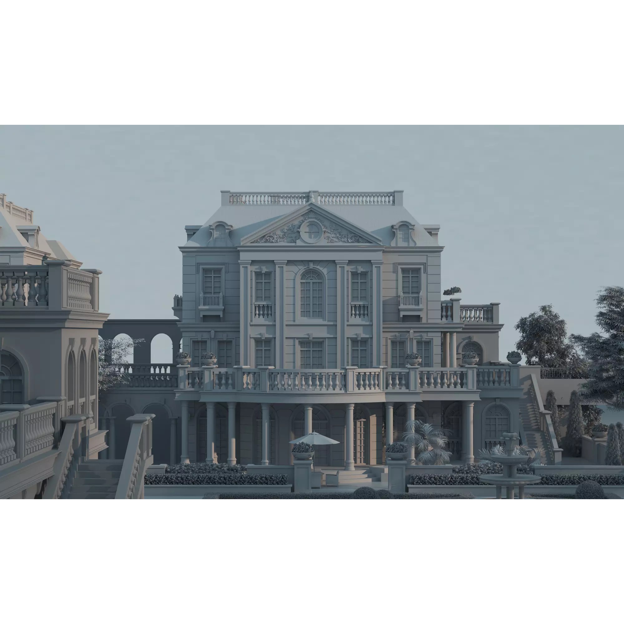 Luxury Manor Villa 3D Model – Low Poly Neoclassical Architecture for Archviz - View 29