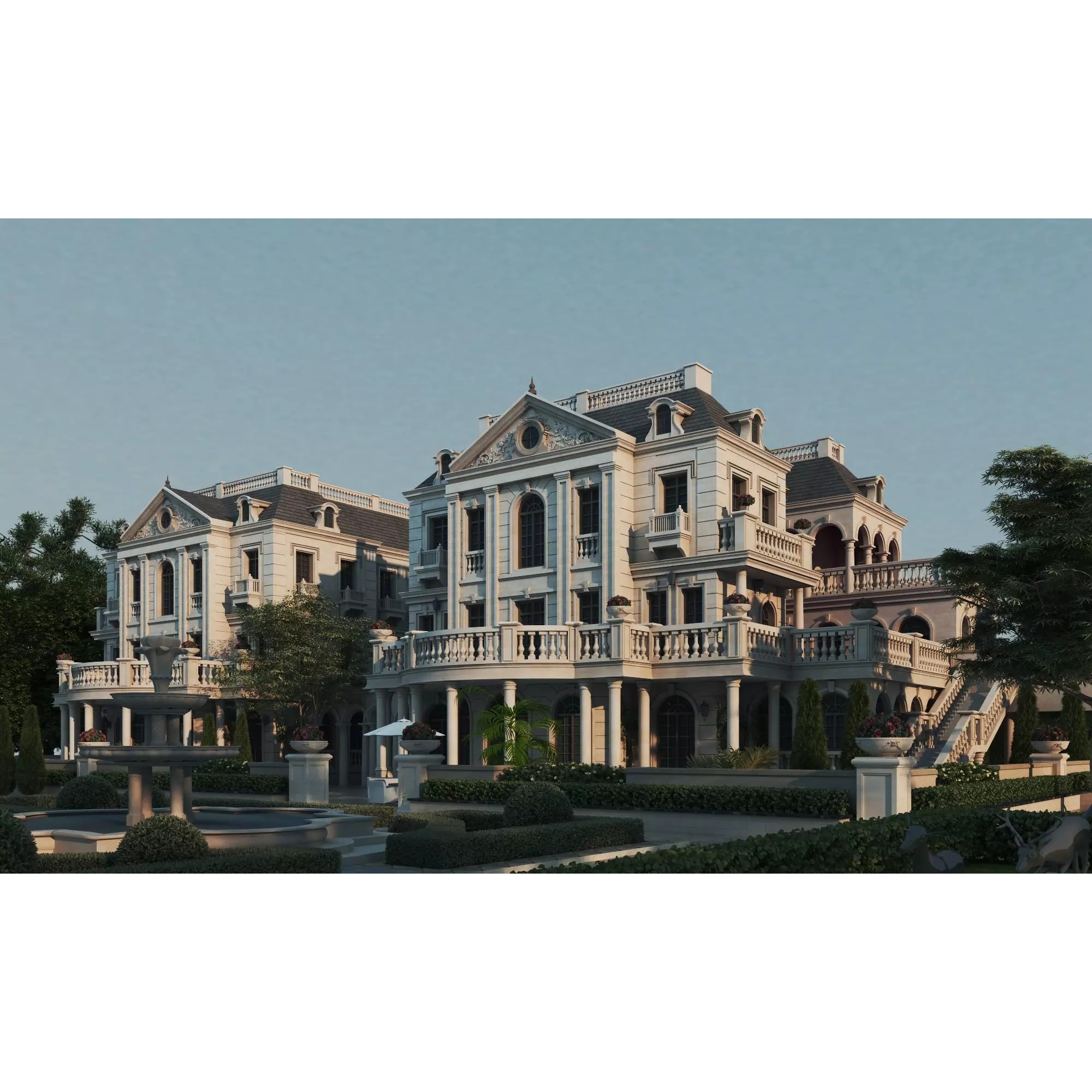 Luxury Manor Villa 3D Model – Low Poly Neoclassical Architecture for Archviz - View 3