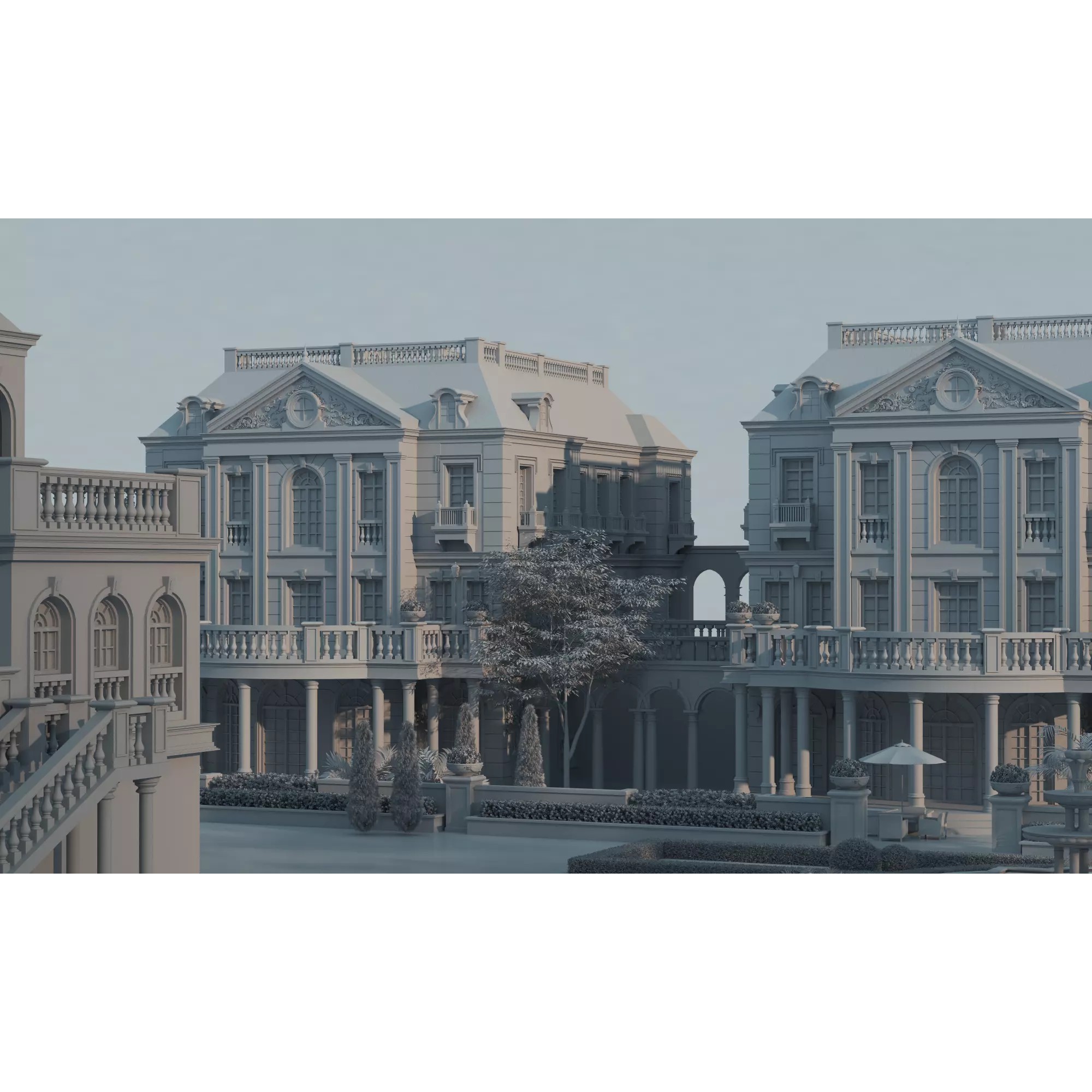 Luxury Manor Villa 3D Model – Low Poly Neoclassical Architecture for Archviz - View 31