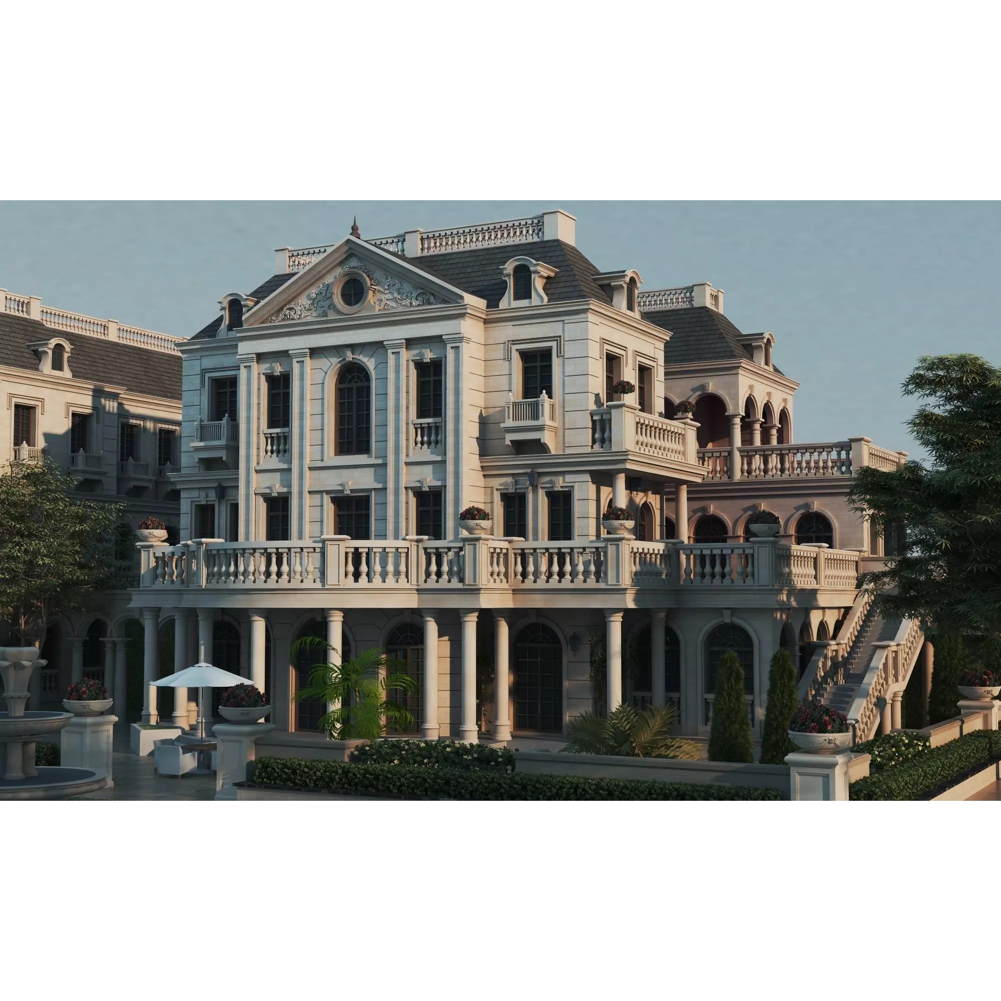 Luxury Manor Villa 3D Model – Low Poly Neoclassical Architecture for Archviz - View 5
