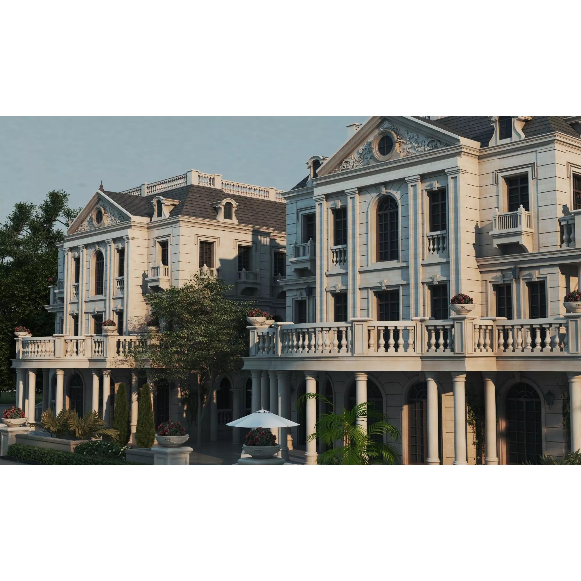 Luxury Manor Villa 3D Model – Low Poly Neoclassical Architecture for Archviz - View 7