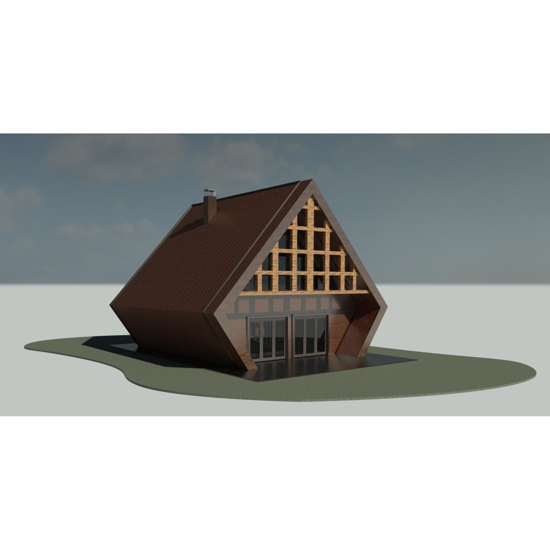 Steel Modular A Shape House - Architectural 3D Model - View 3