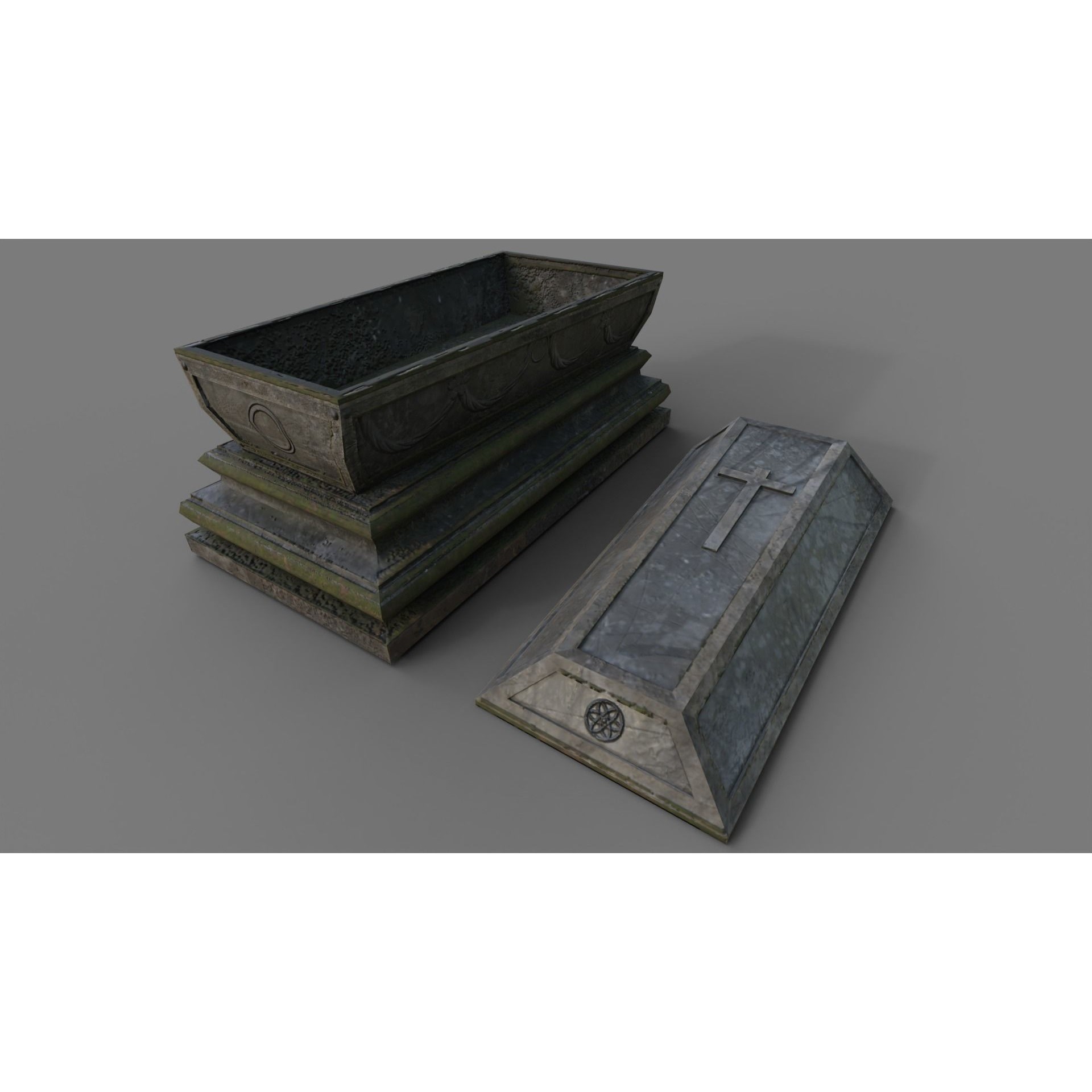 Cemetery Gravestone Set 3D Model – Low Poly Game Ready with PBR Textures - View 25