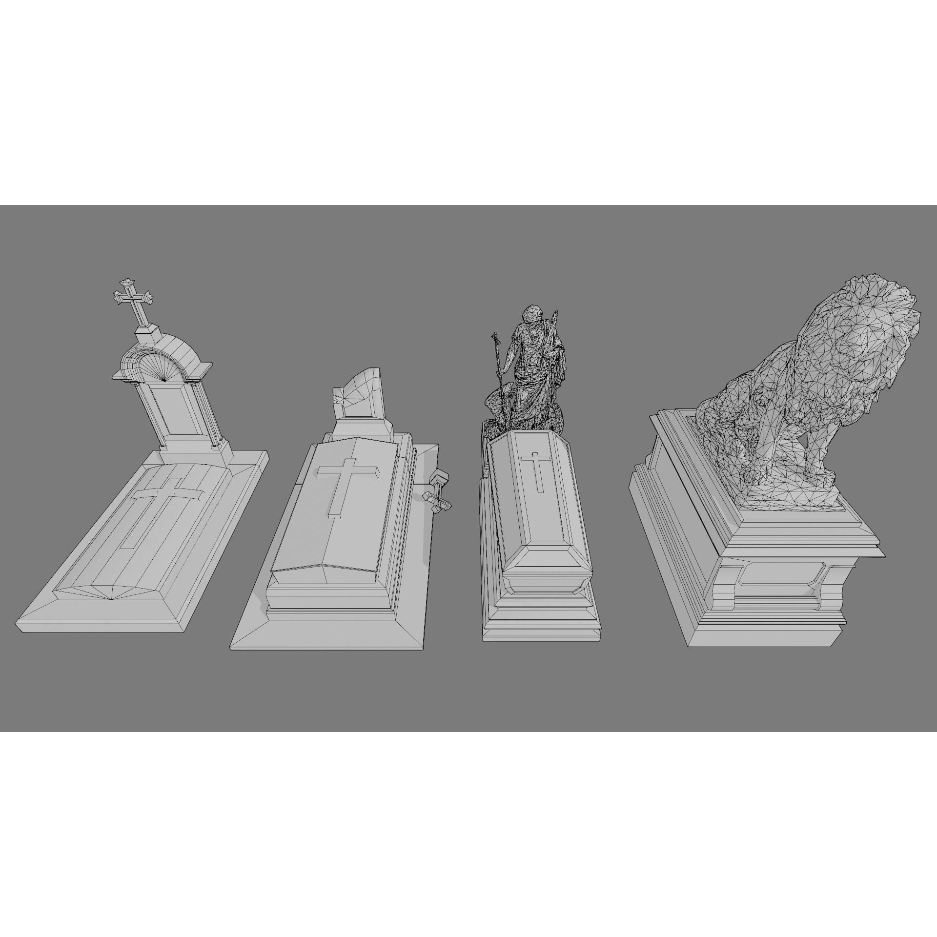 Cemetery Gravestone Set 3D Model – Low Poly Game Ready with PBR Textures - View 4