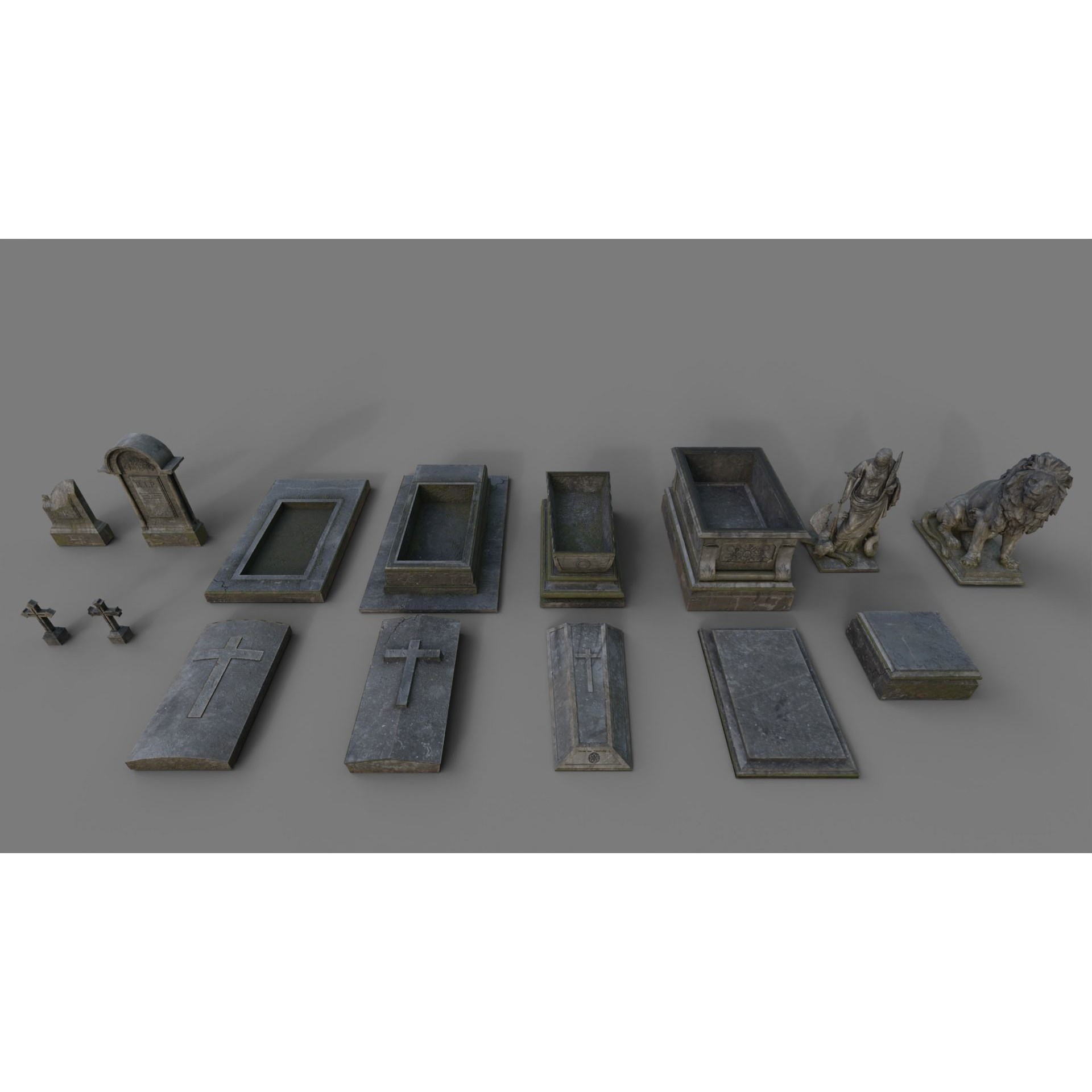 Cemetery Gravestone Set 3D Model – Low Poly Game Ready with PBR Textures - View 5