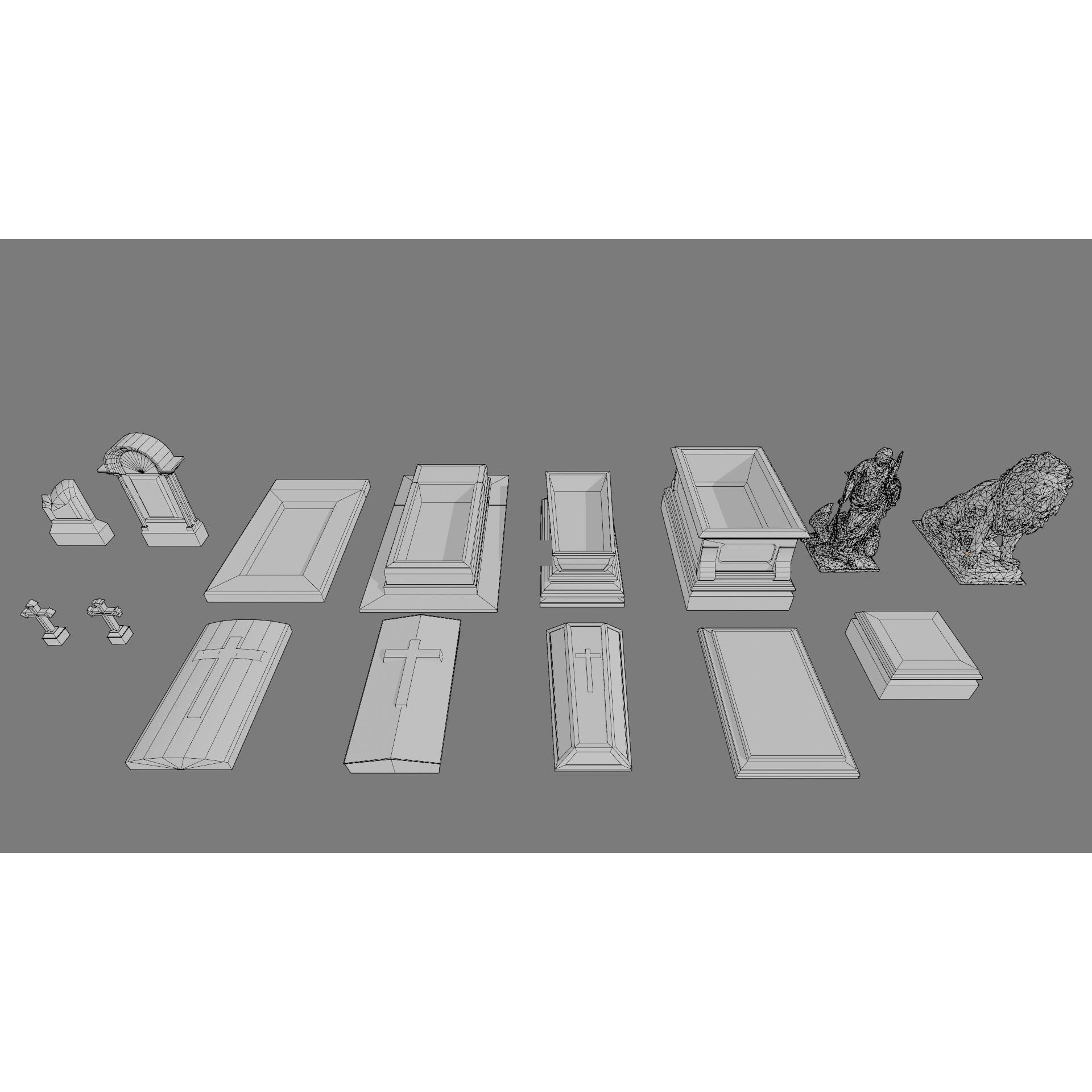 Cemetery Gravestone Set 3D Model – Low Poly Game Ready with PBR Textures - View 6
