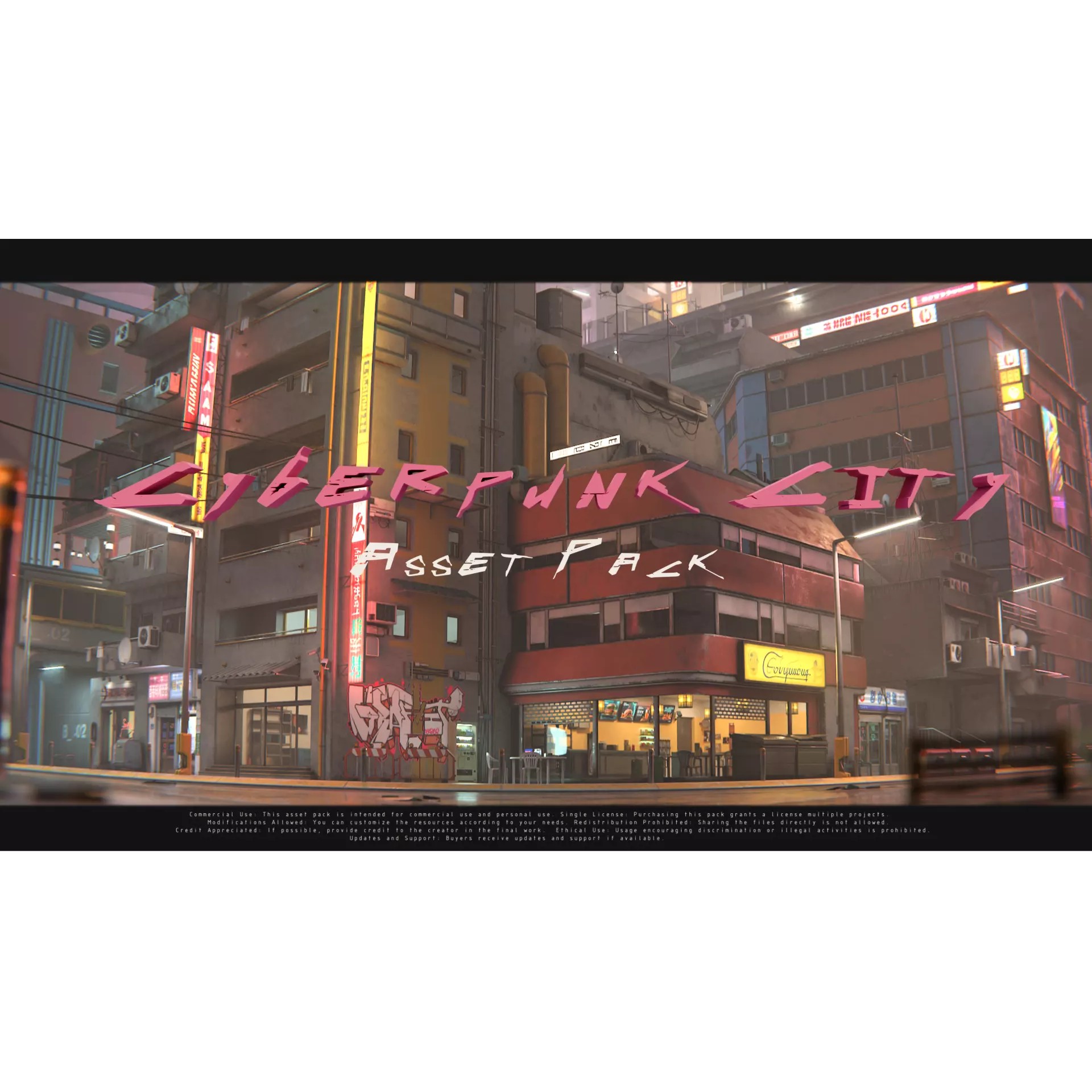 Cyberpunk City Asset Pack 3D Model – Low/Mid Poly Game Asset, PBR Textures - View 2