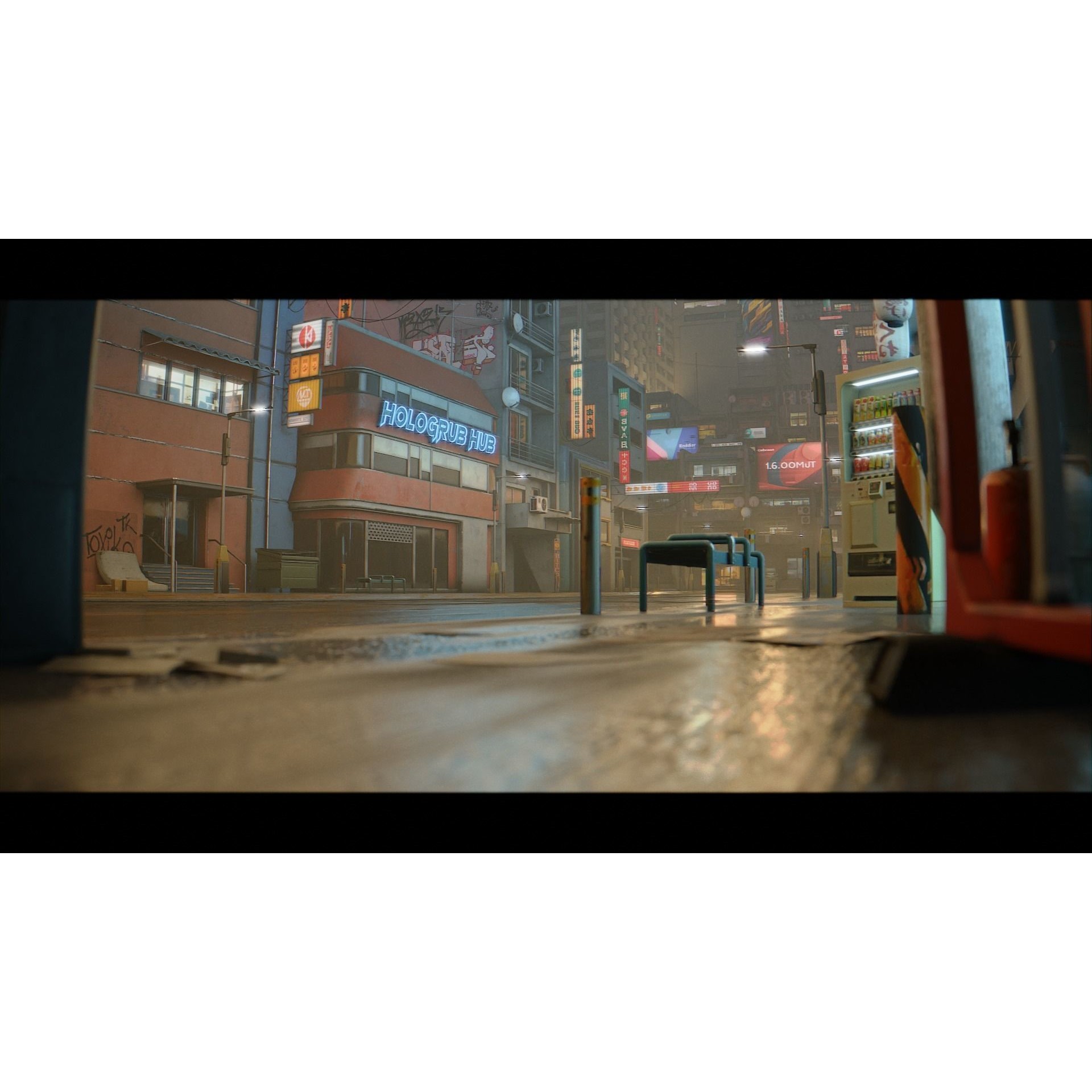 Cyberpunk City Asset Pack 3D Model – Low/Mid Poly Game Asset, PBR Textures - View 4