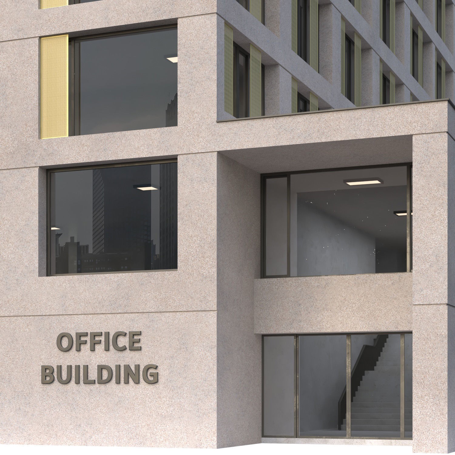 Office Building 3D Model – Contemporary Architecture with Interior Details - View 4