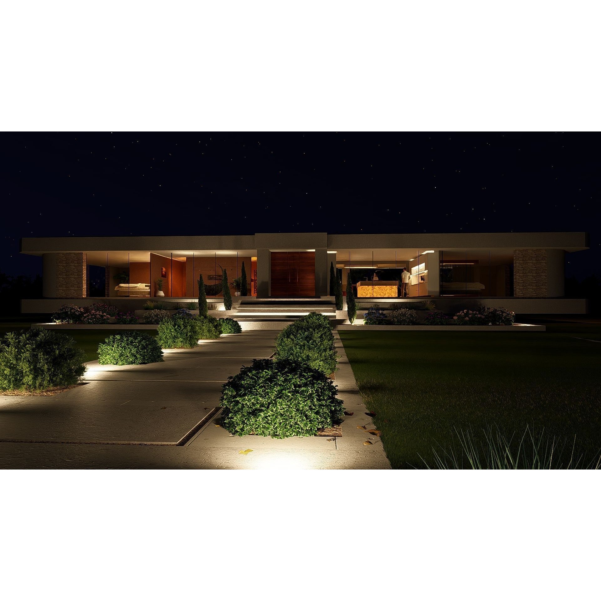 Modern Villa 3D Model – Minimalist Concrete Architecture with Luxury Landscape - View 10