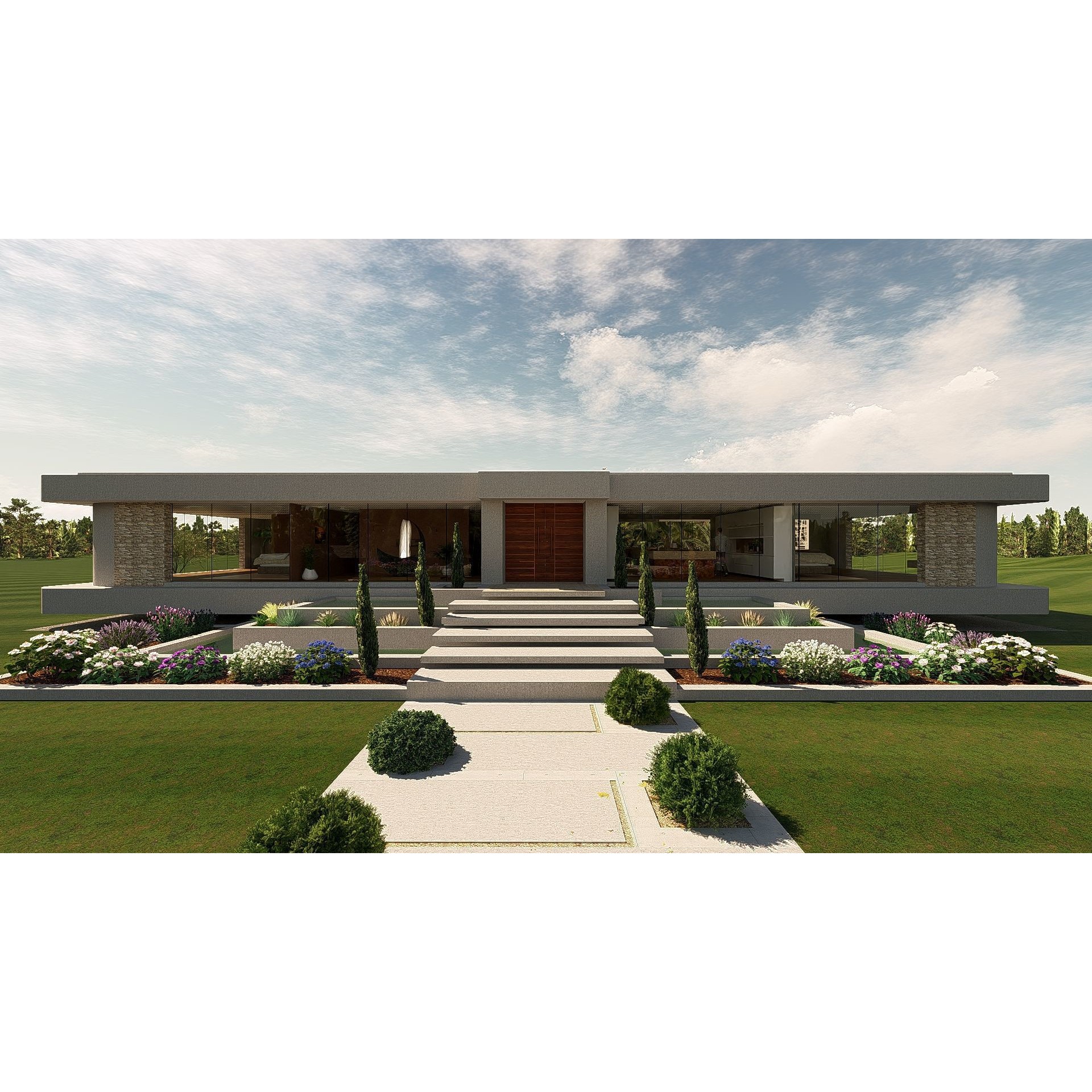 Modern Villa 3D Model – Minimalist Concrete Architecture with Luxury Landscape - View 11