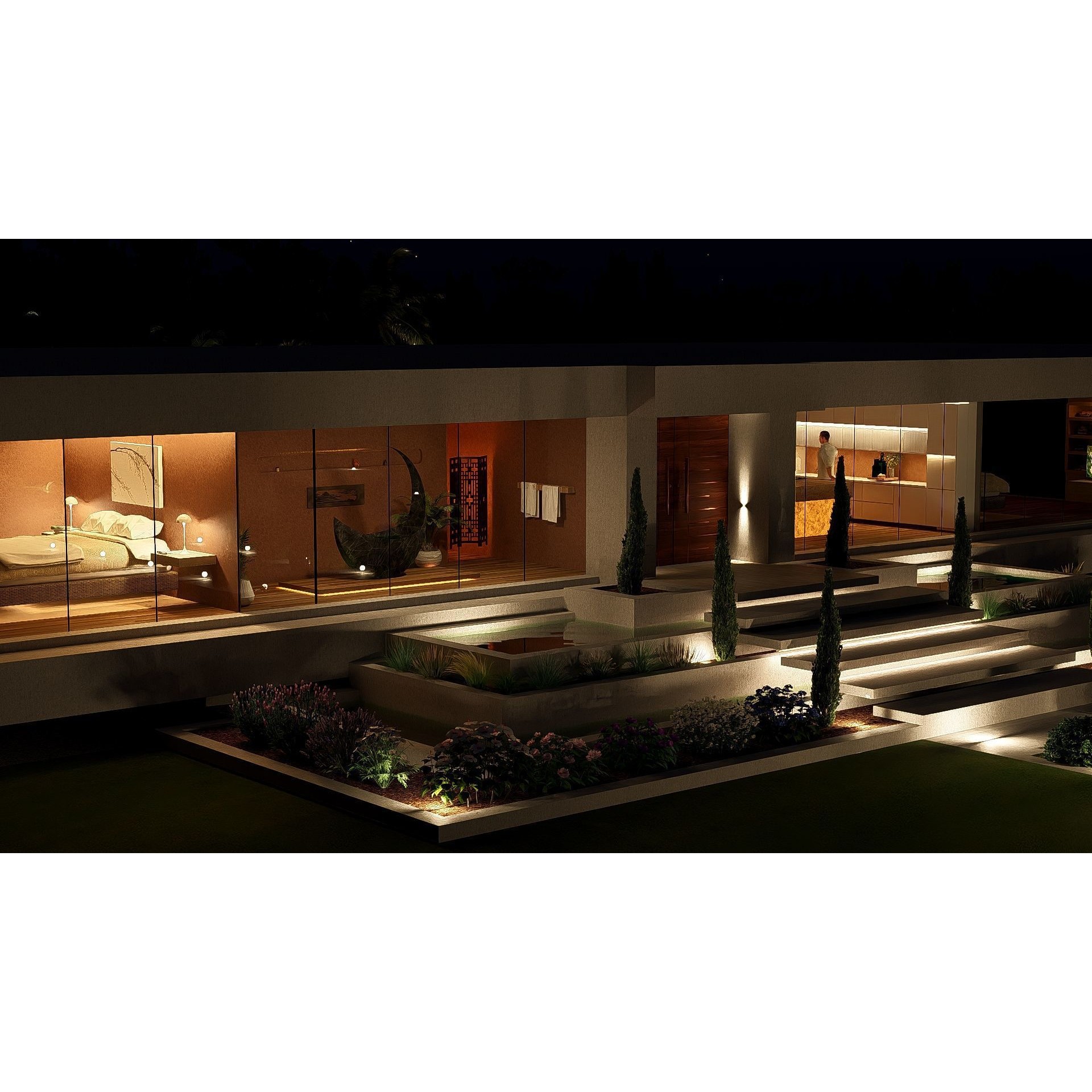 Modern Villa 3D Model – Minimalist Concrete Architecture with Luxury Landscape - View 12