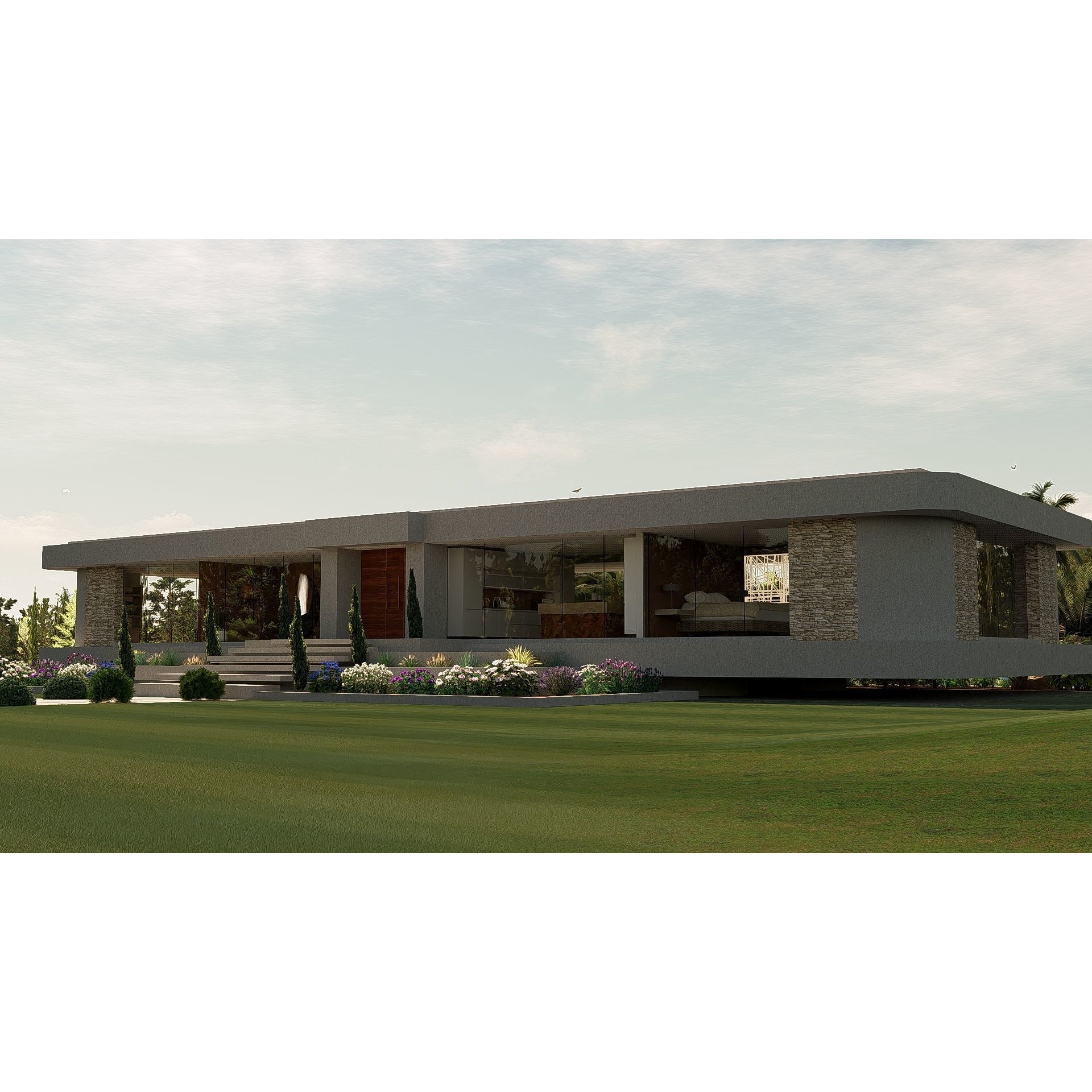 Modern Villa 3D Model – Minimalist Concrete Architecture with Luxury Landscape - View 2