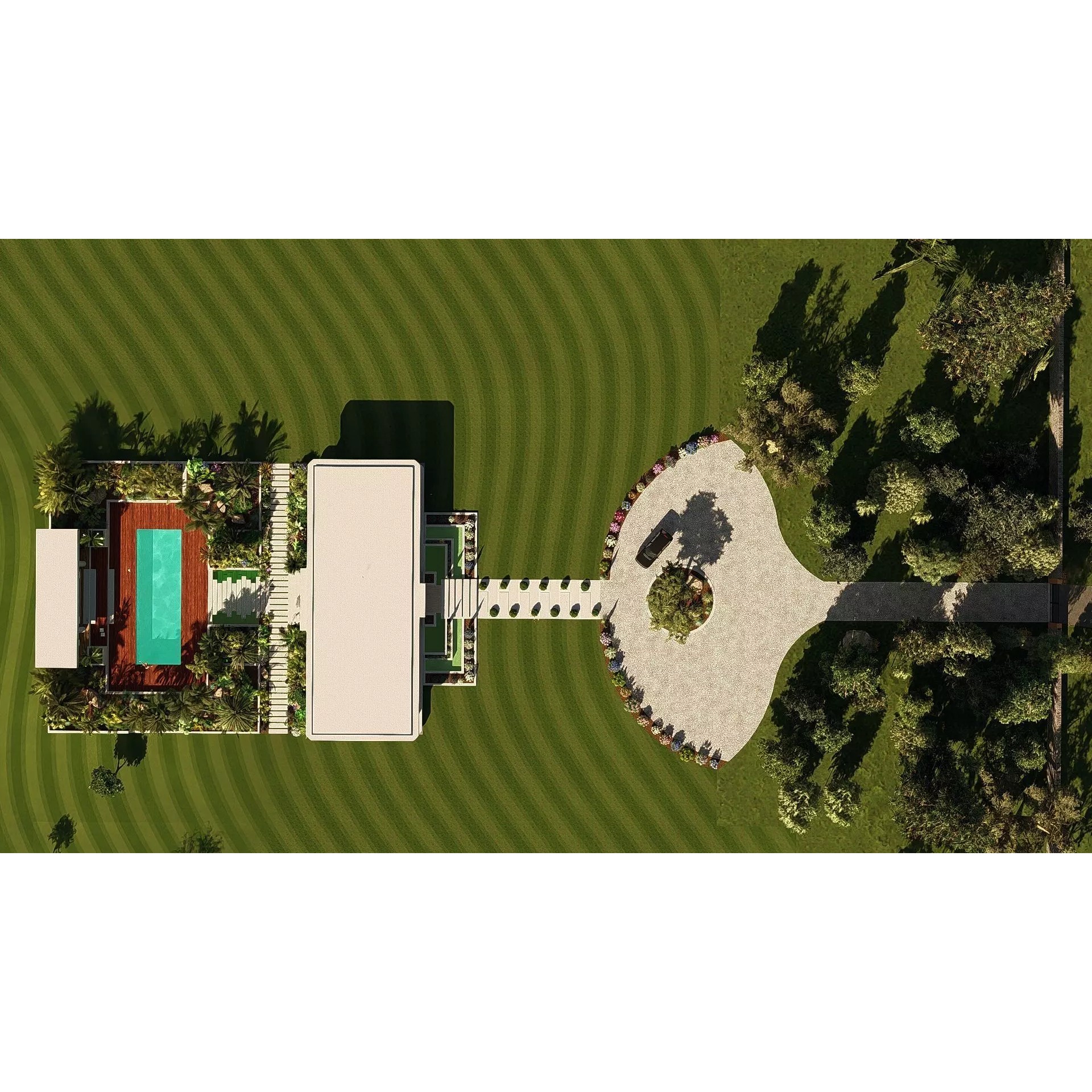 Modern Villa 3D Model – Minimalist Concrete Architecture with Luxury Landscape - View 3