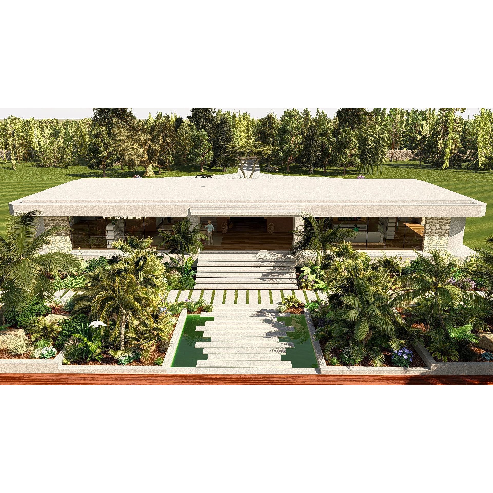 Modern Villa 3D Model – Minimalist Concrete Architecture with Luxury Landscape - View 30