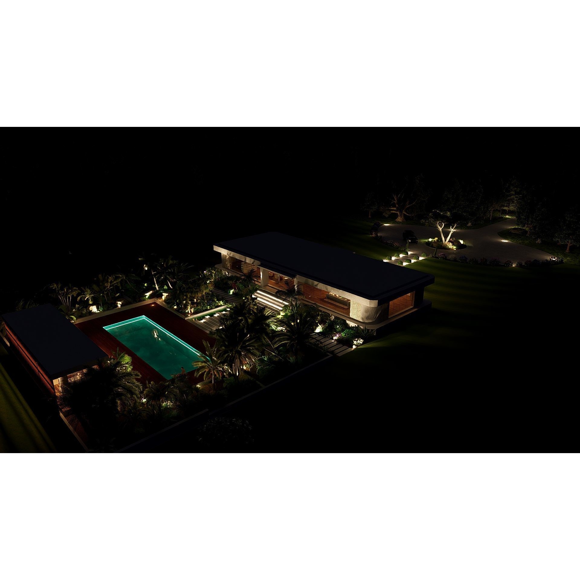 Modern Villa 3D Model – Minimalist Concrete Architecture with Luxury Landscape - View 41